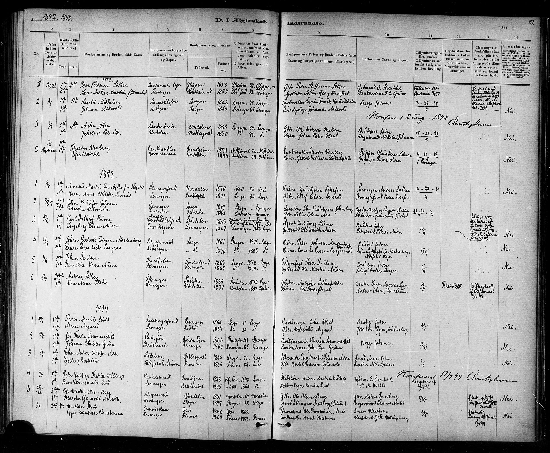 Ministerialprotokoller, klokkerbøker og fødselsregistre - Nord-Trøndelag, SAT/A-1458/720/L0192: Parish register (copy) no. 720C01, 1880-1917, p. 89