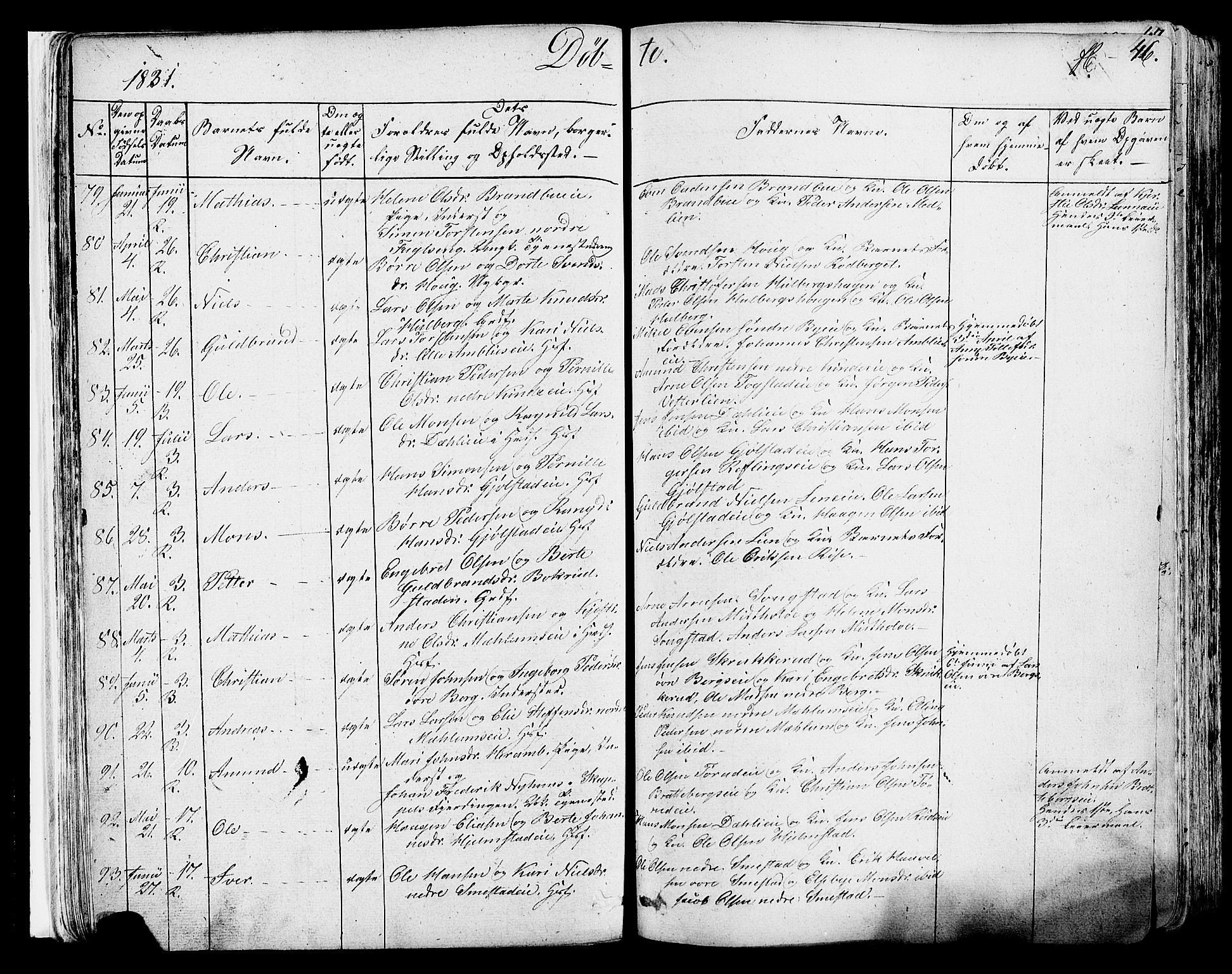 Ringsaker prestekontor, AV/SAH-PREST-014/K/Ka/L0007: Parish register (official) no. 7A, 1826-1837, p. 46