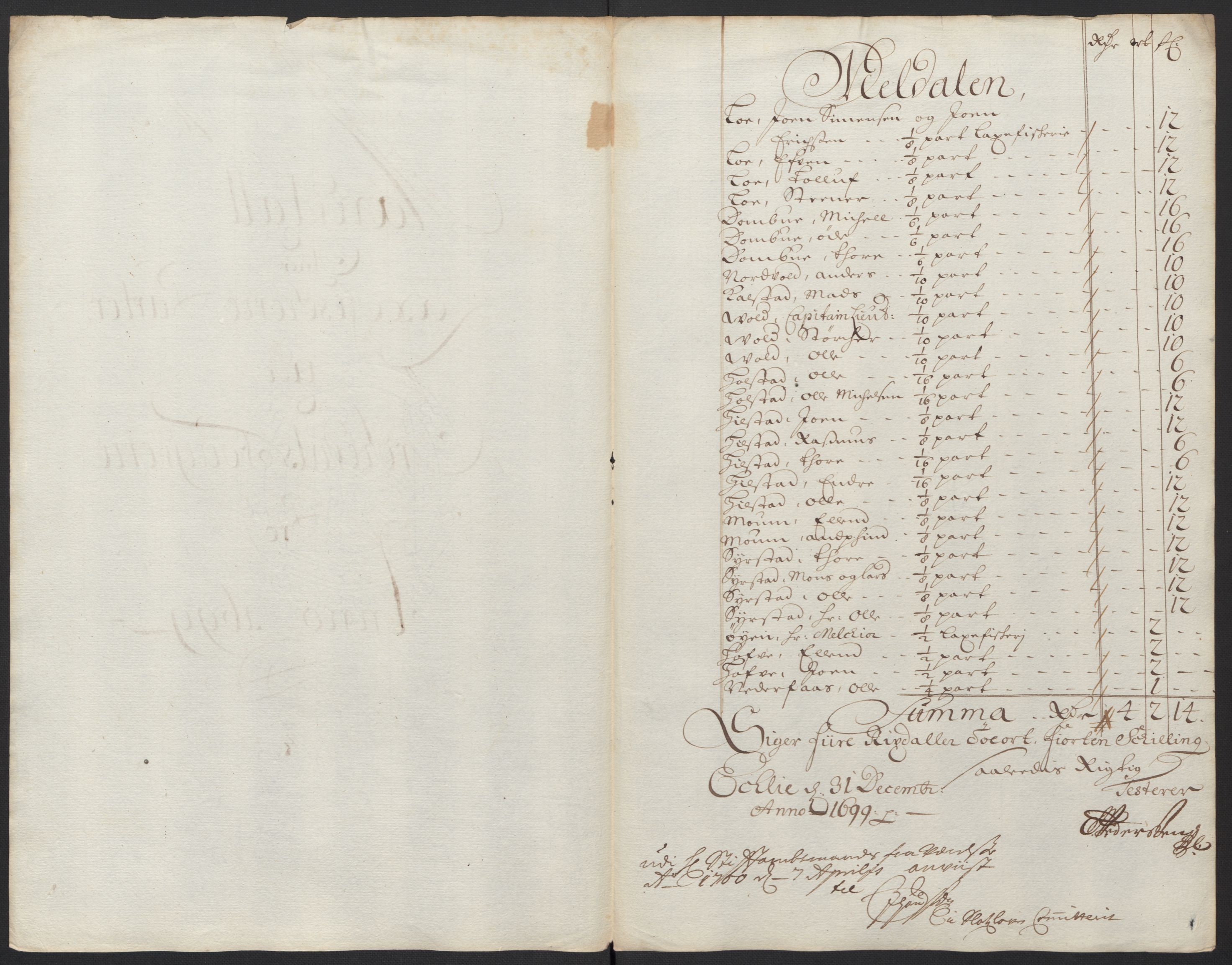 Rentekammeret inntil 1814, Reviderte regnskaper, Fogderegnskap, AV/RA-EA-4092/R60/L3949: Fogderegnskap Orkdal og Gauldal, 1699, p. 92