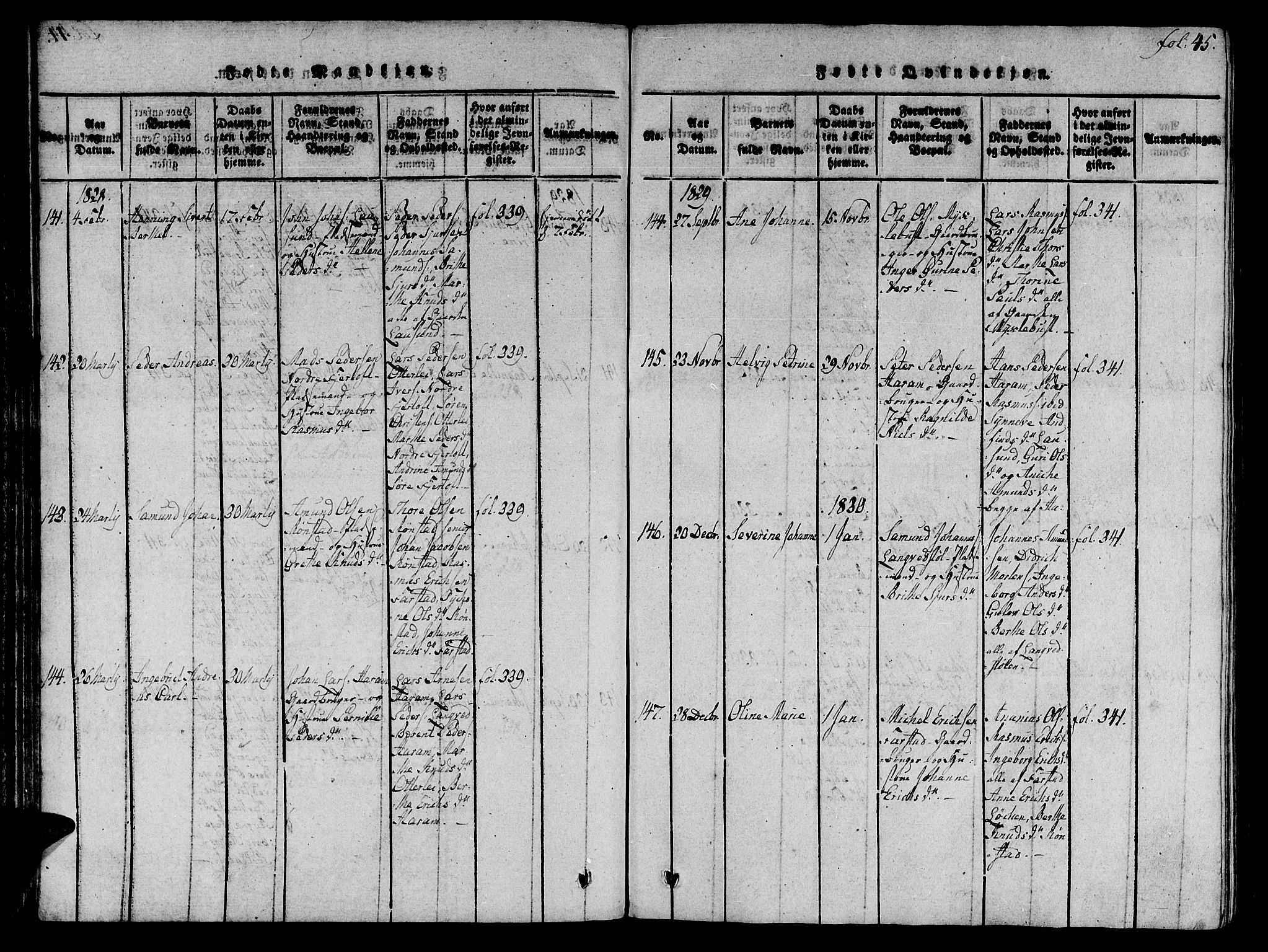 Ministerialprotokoller, klokkerbøker og fødselsregistre - Møre og Romsdal, SAT/A-1454/536/L0495: Parish register (official) no. 536A04, 1818-1847, p. 45