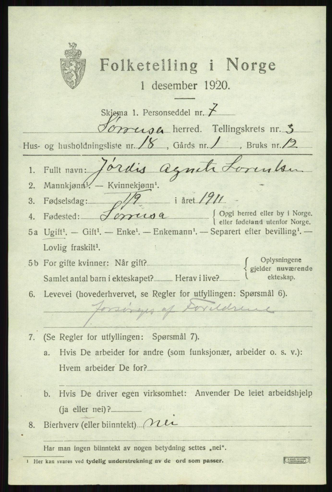 SATØ, 1920 census for Sørreisa, 1920, p. 1447