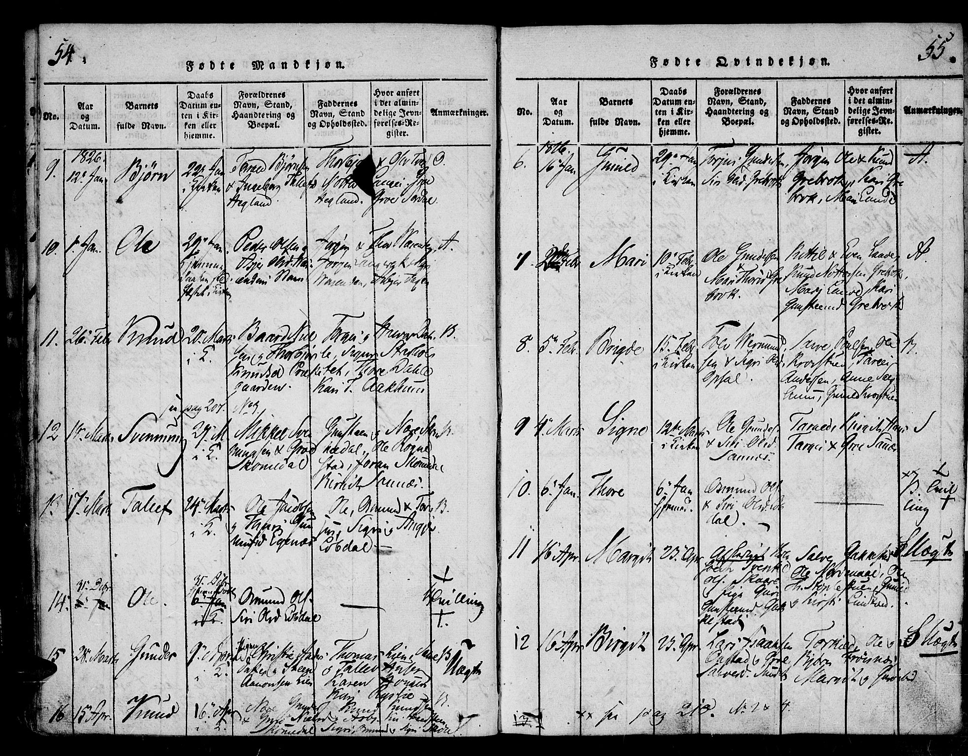 Bygland sokneprestkontor, AV/SAK-1111-0006/F/Fa/Fab/L0003: Parish register (official) no. A 3, 1816-1841, p. 54-55