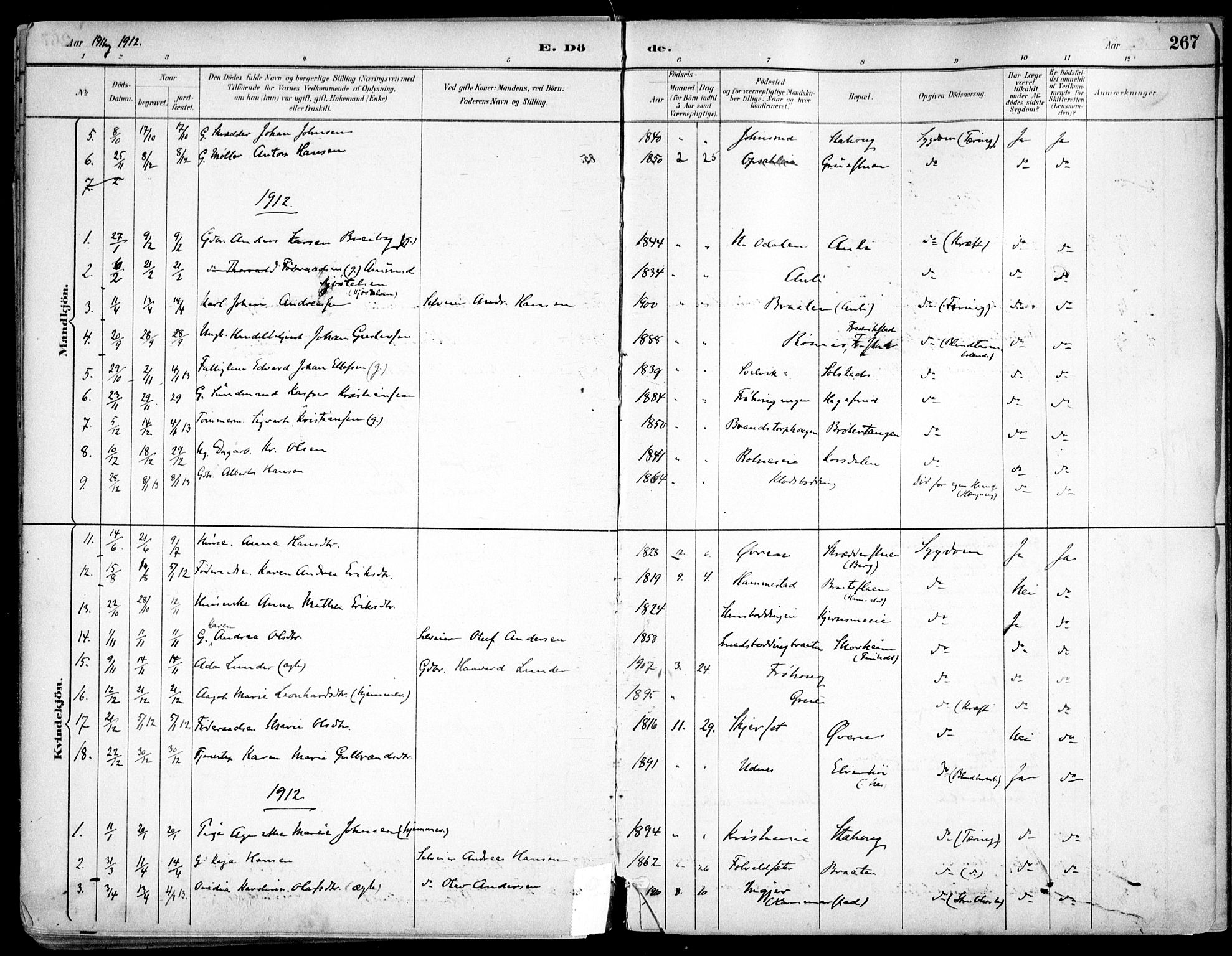 Nes prestekontor Kirkebøker, SAO/A-10410/F/Fc/L0002: Parish register (official) no. IIi 2, 1882-1916, p. 267