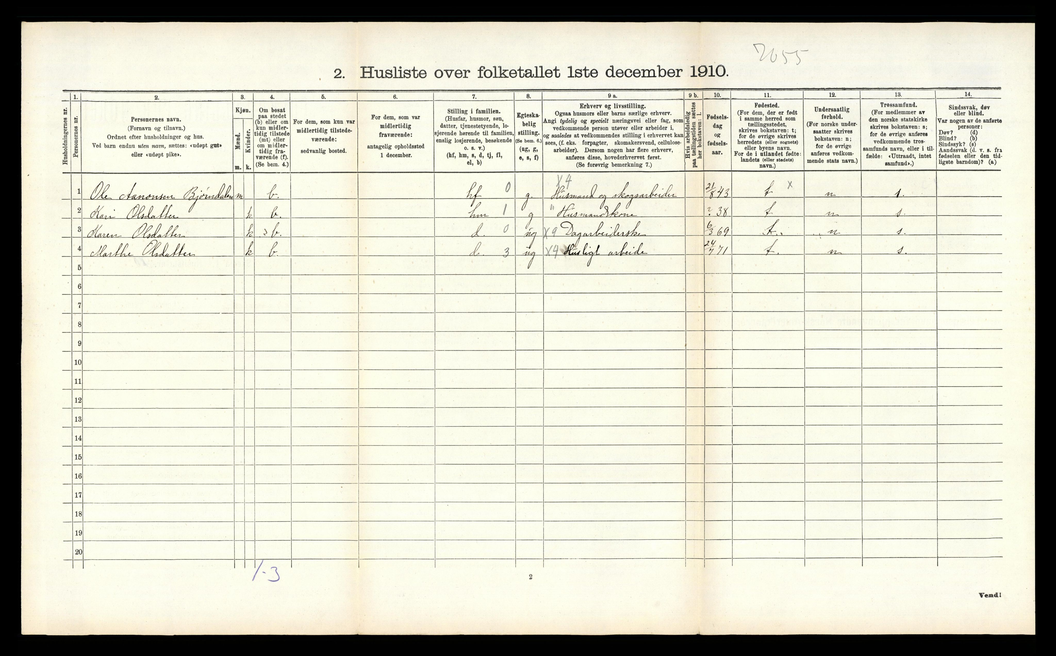 RA, 1910 census for Vegårshei, 1910, p. 193