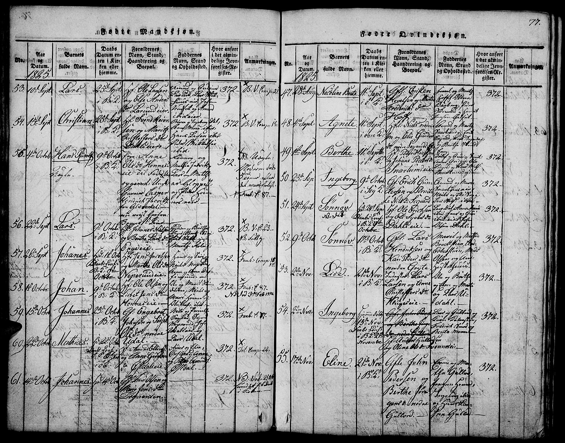 Biri prestekontor, SAH/PREST-096/H/Ha/Hab/L0001: Parish register (copy) no. 1, 1814-1828, p. 77
