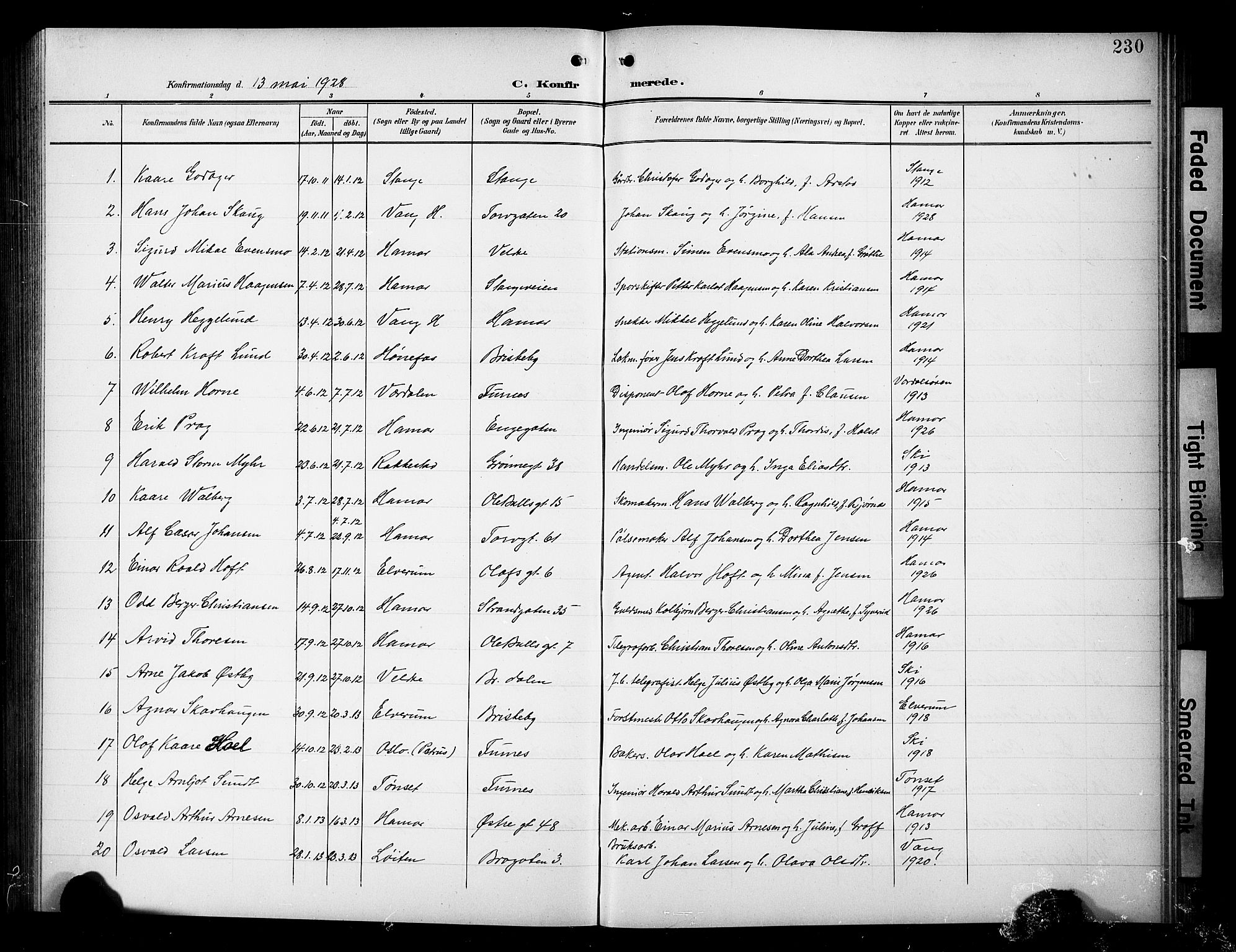 Hamar prestekontor, SAH/DOMPH-002/H/Ha/Hab/L0002: Parish register (copy) no. 2, 1899-1929, p. 230