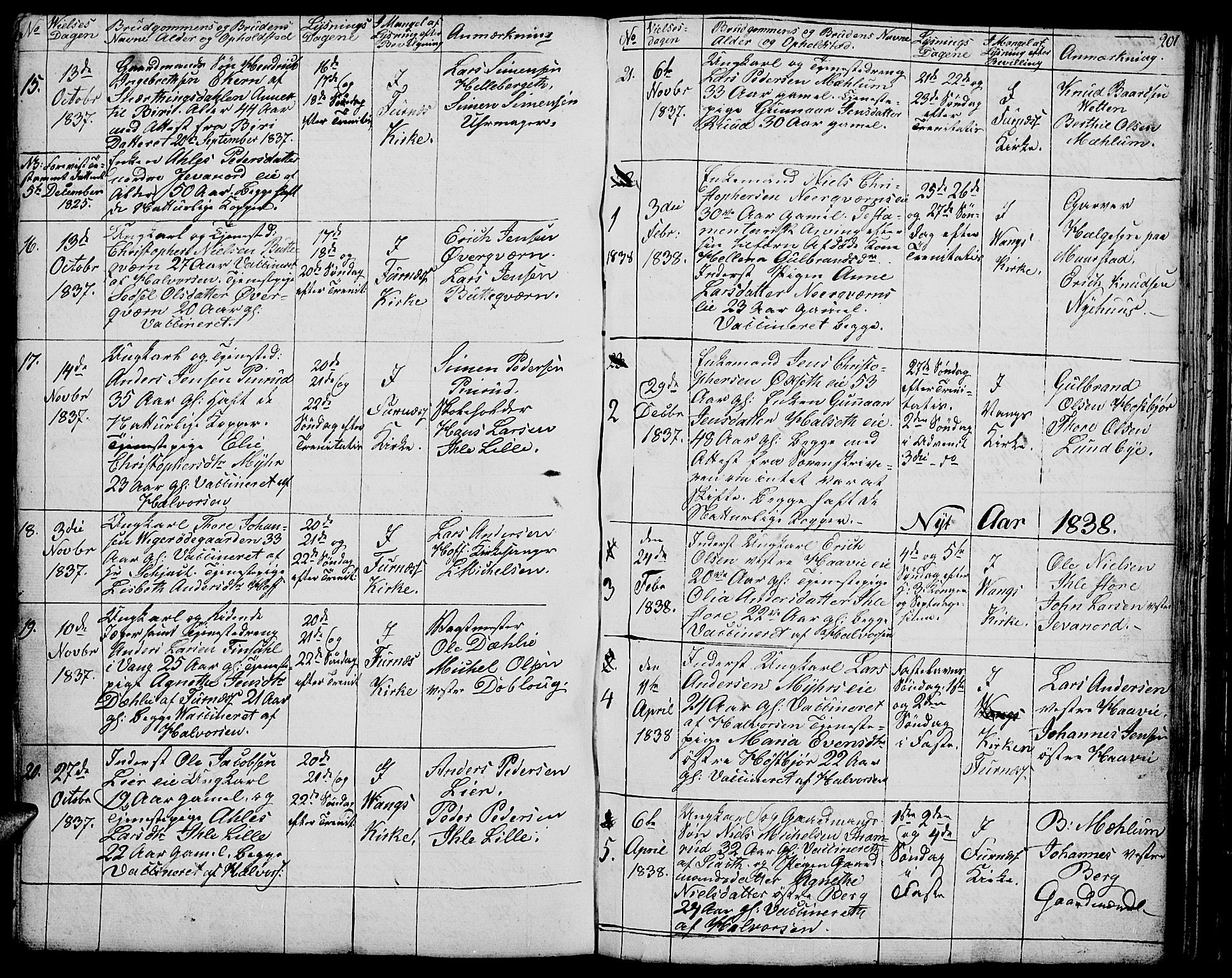 Vang prestekontor, Hedmark, SAH/PREST-008/H/Ha/Hab/L0009: Parish register (copy) no. 9, 1836-1870, p. 201