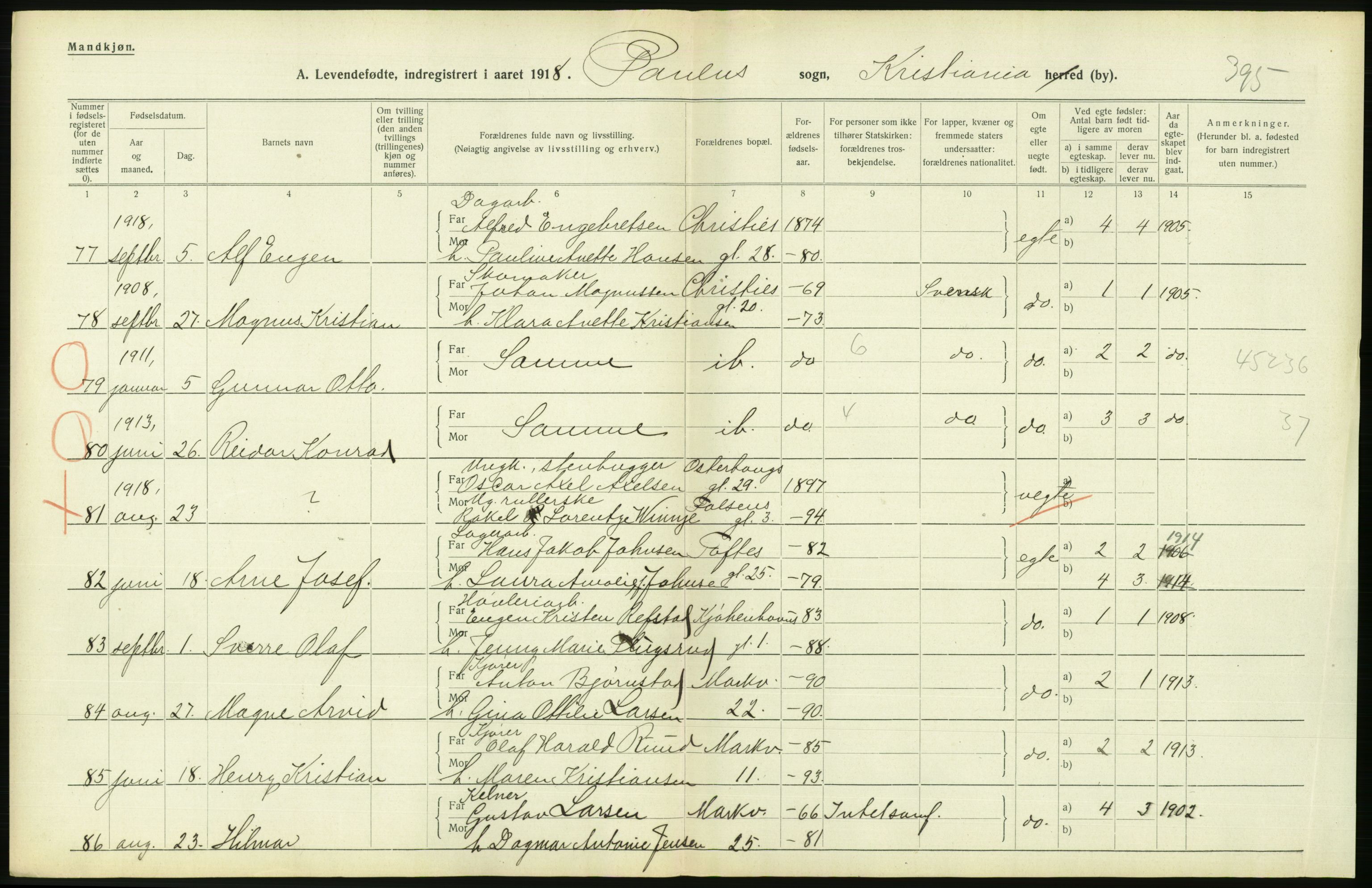 Statistisk sentralbyrå, Sosiodemografiske emner, Befolkning, AV/RA-S-2228/D/Df/Dfb/Dfbh/L0008: Kristiania: Levendefødte menn og kvinner., 1918, p. 644