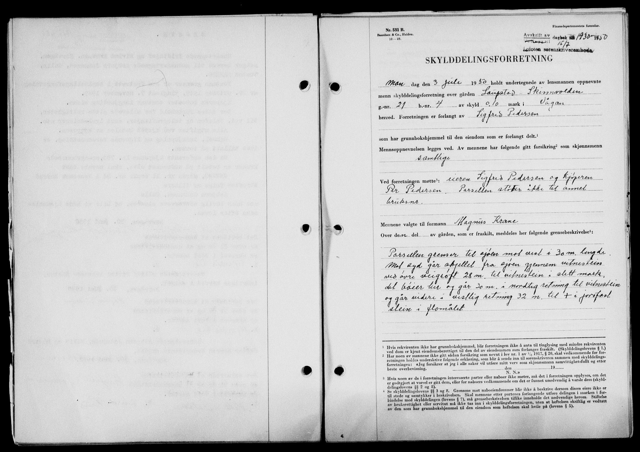 Lofoten sorenskriveri, SAT/A-0017/1/2/2C/L0024a: Mortgage book no. 24a, 1950-1950, Diary no: : 1930/1950