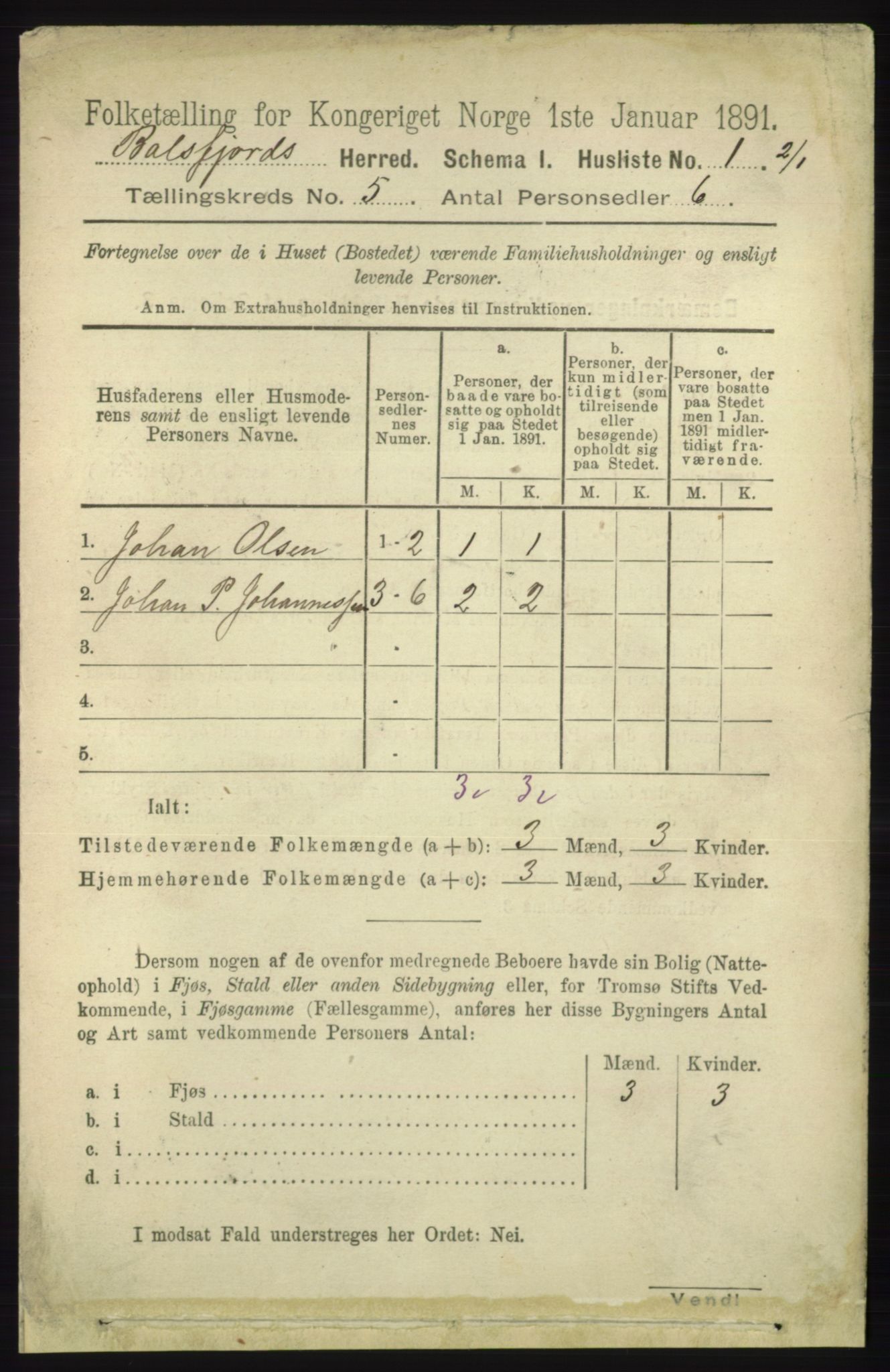 RA, 1891 census for 1933 Balsfjord, 1891, p. 1406