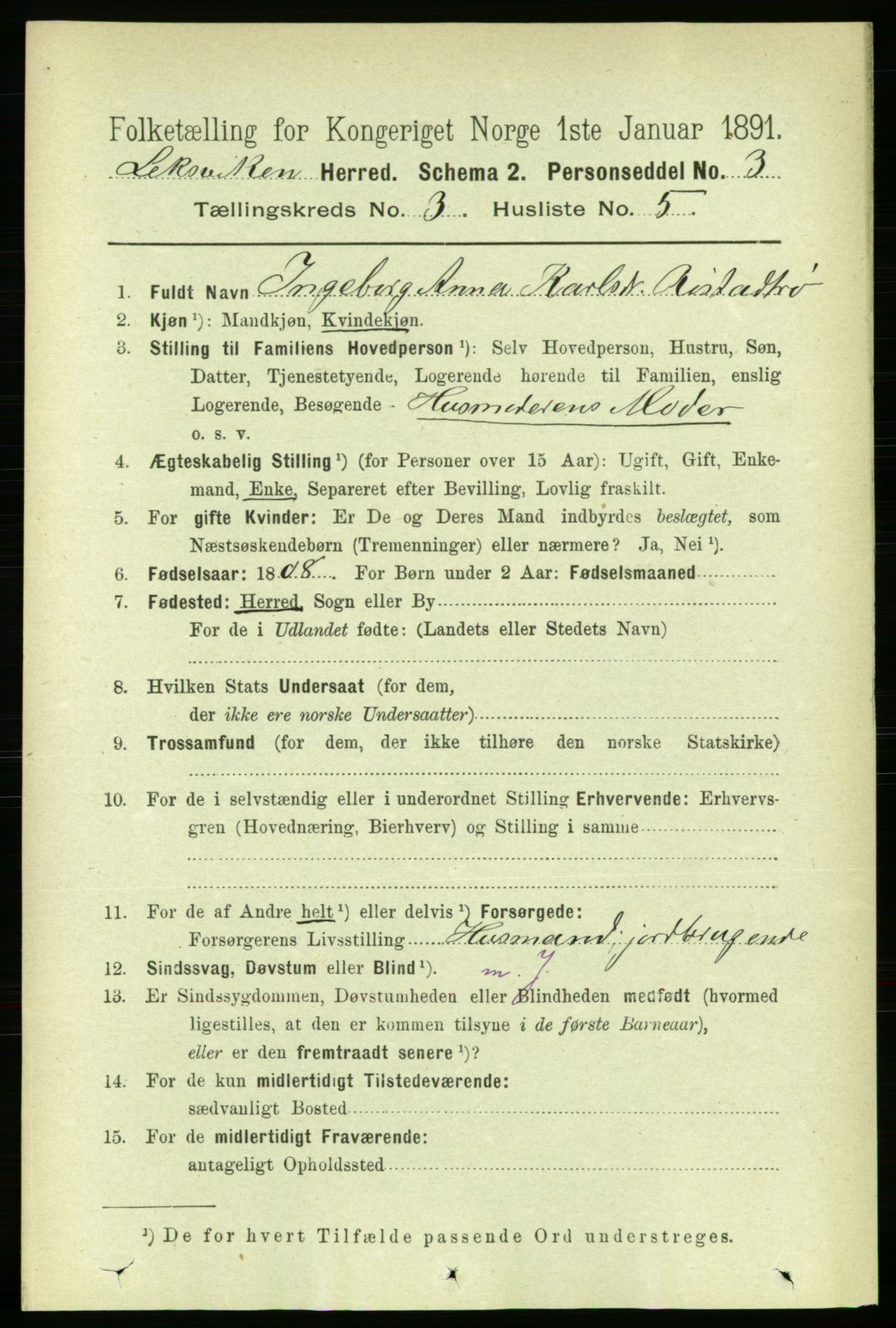 RA, 1891 census for 1718 Leksvik, 1891, p. 1226