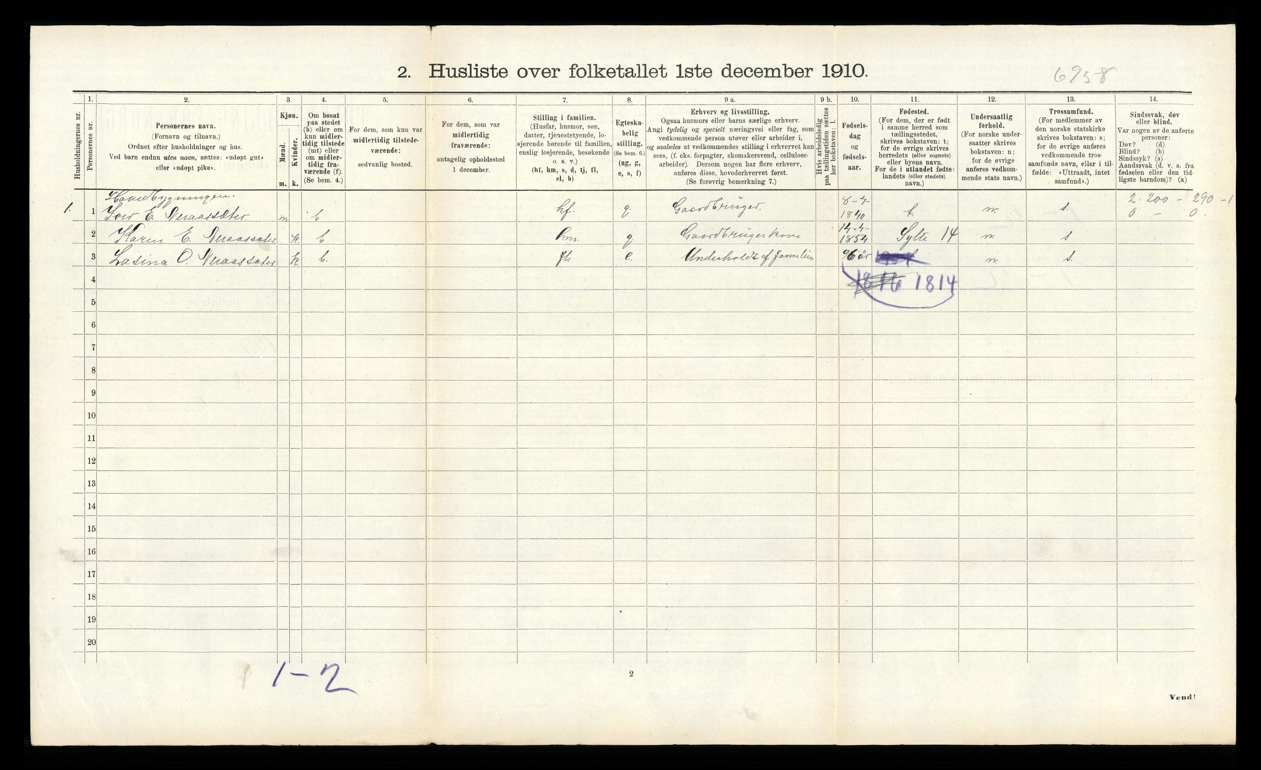 RA, 1910 census for Vestnes, 1910, p. 576