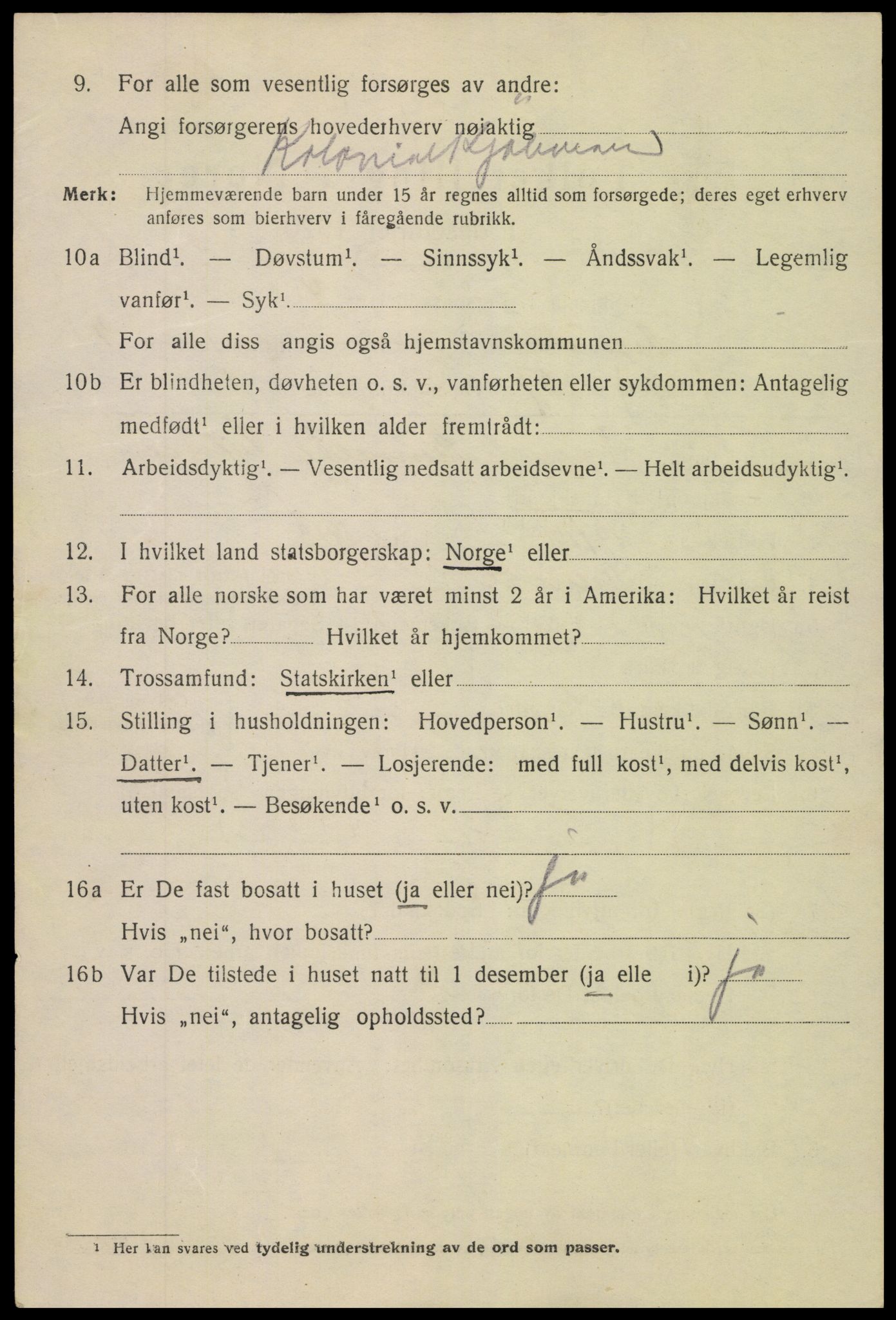 SAK, 1920 census for Arendal, 1920, p. 12441