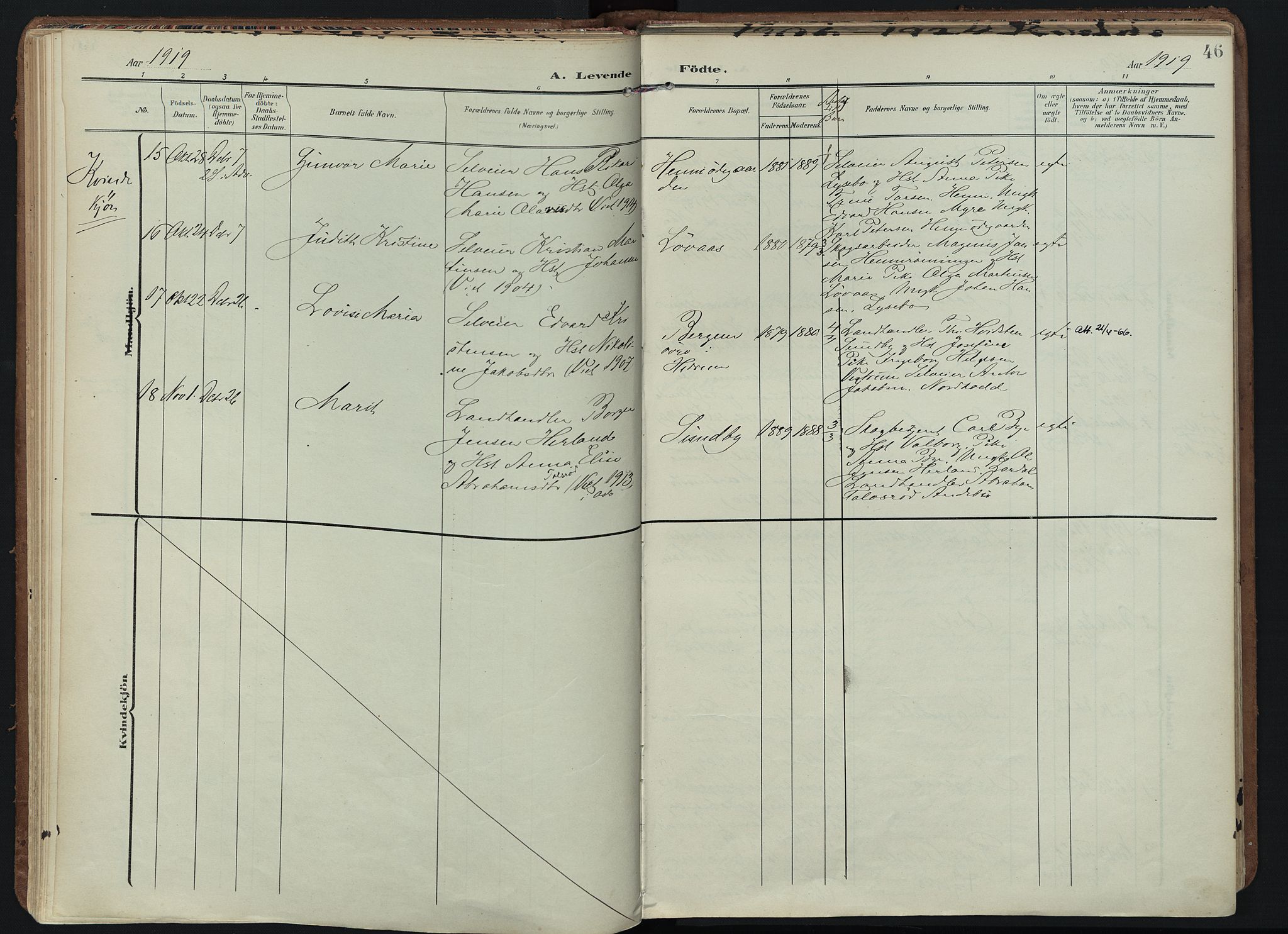 Hedrum kirkebøker, AV/SAKO-A-344/F/Fb/L0002: Parish register (official) no. II 2, 1906-1924, p. 46