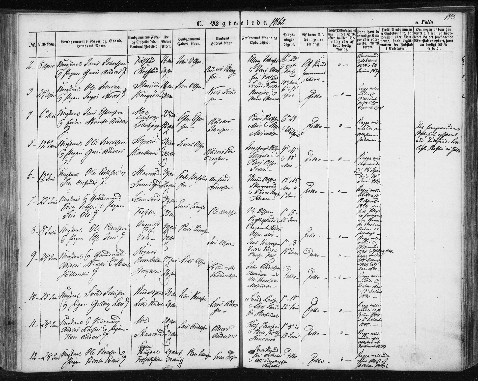 Ministerialprotokoller, klokkerbøker og fødselsregistre - Sør-Trøndelag, AV/SAT-A-1456/687/L1000: Parish register (official) no. 687A06, 1848-1869, p. 193