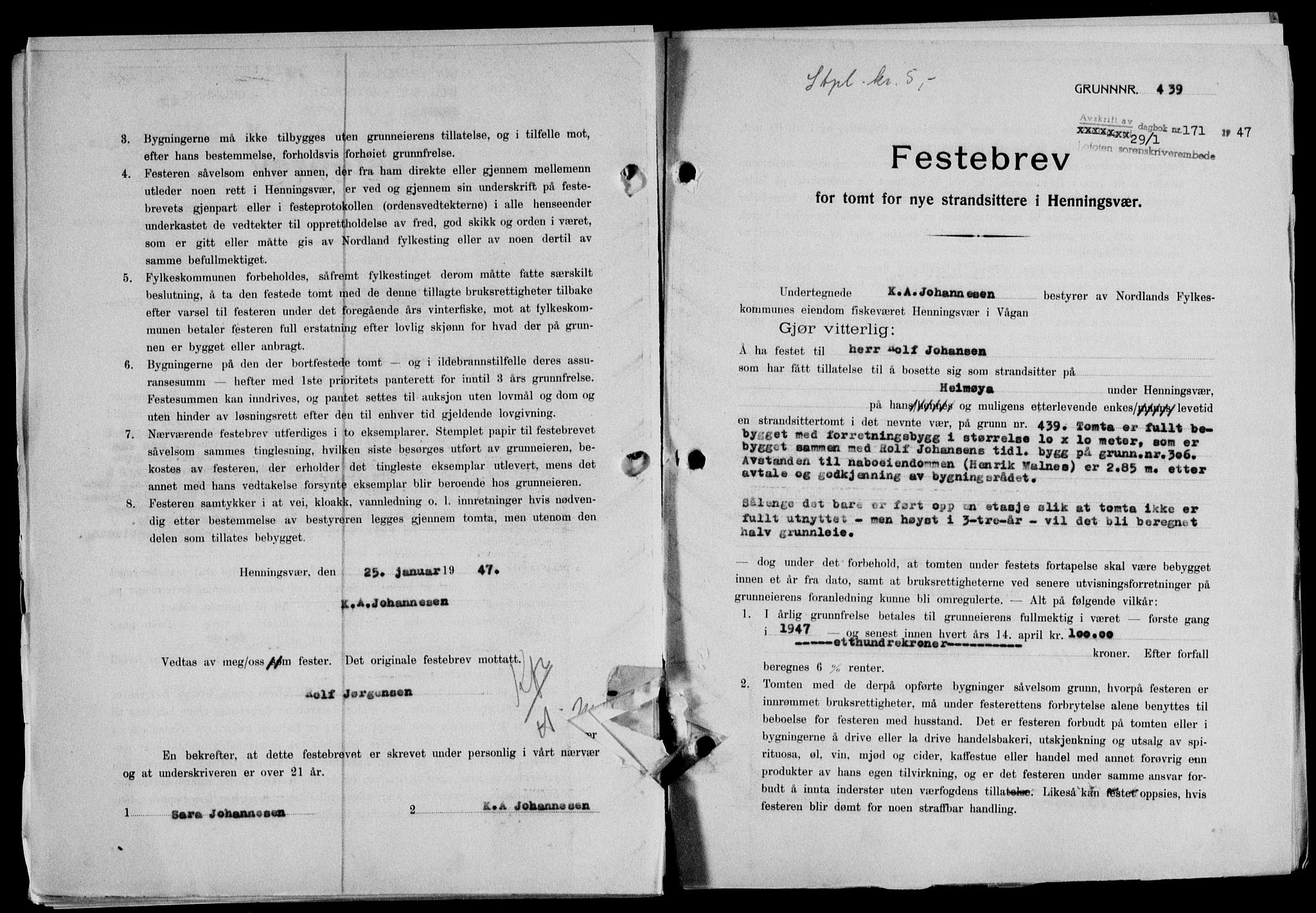 Lofoten sorenskriveri, SAT/A-0017/1/2/2C/L0015a: Mortgage book no. 15a, 1946-1947, Diary no: : 171/1947