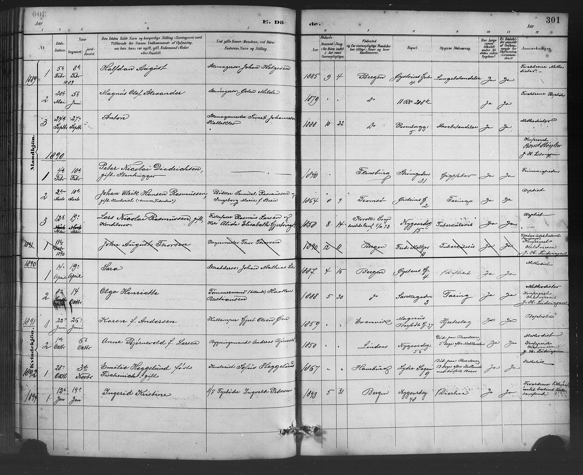 Johanneskirken sokneprestembete, SAB/A-76001/H/Hab: Parish register (copy) no. D 1, 1885-1915, p. 301