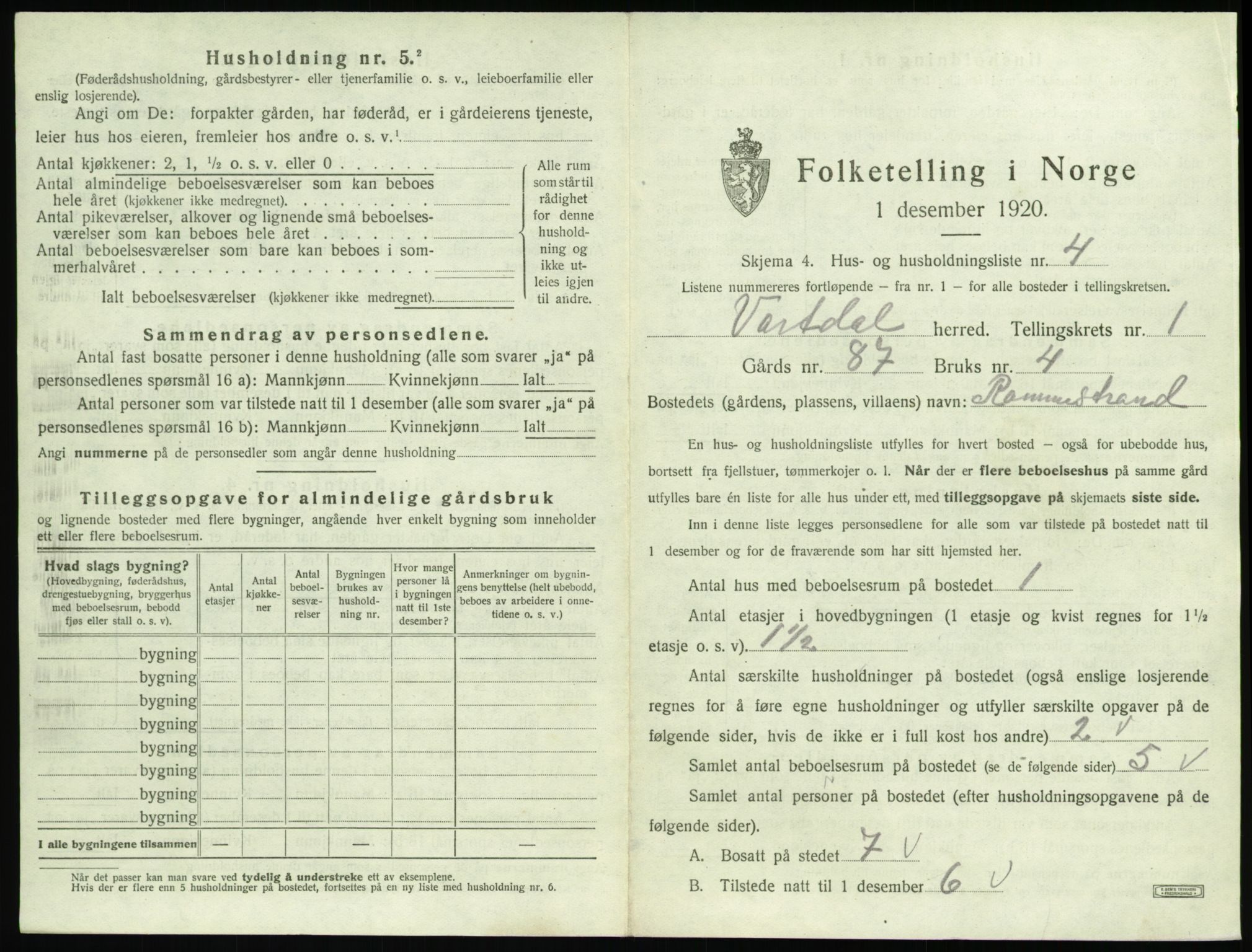 SAT, 1920 census for Vartdal, 1920, p. 31