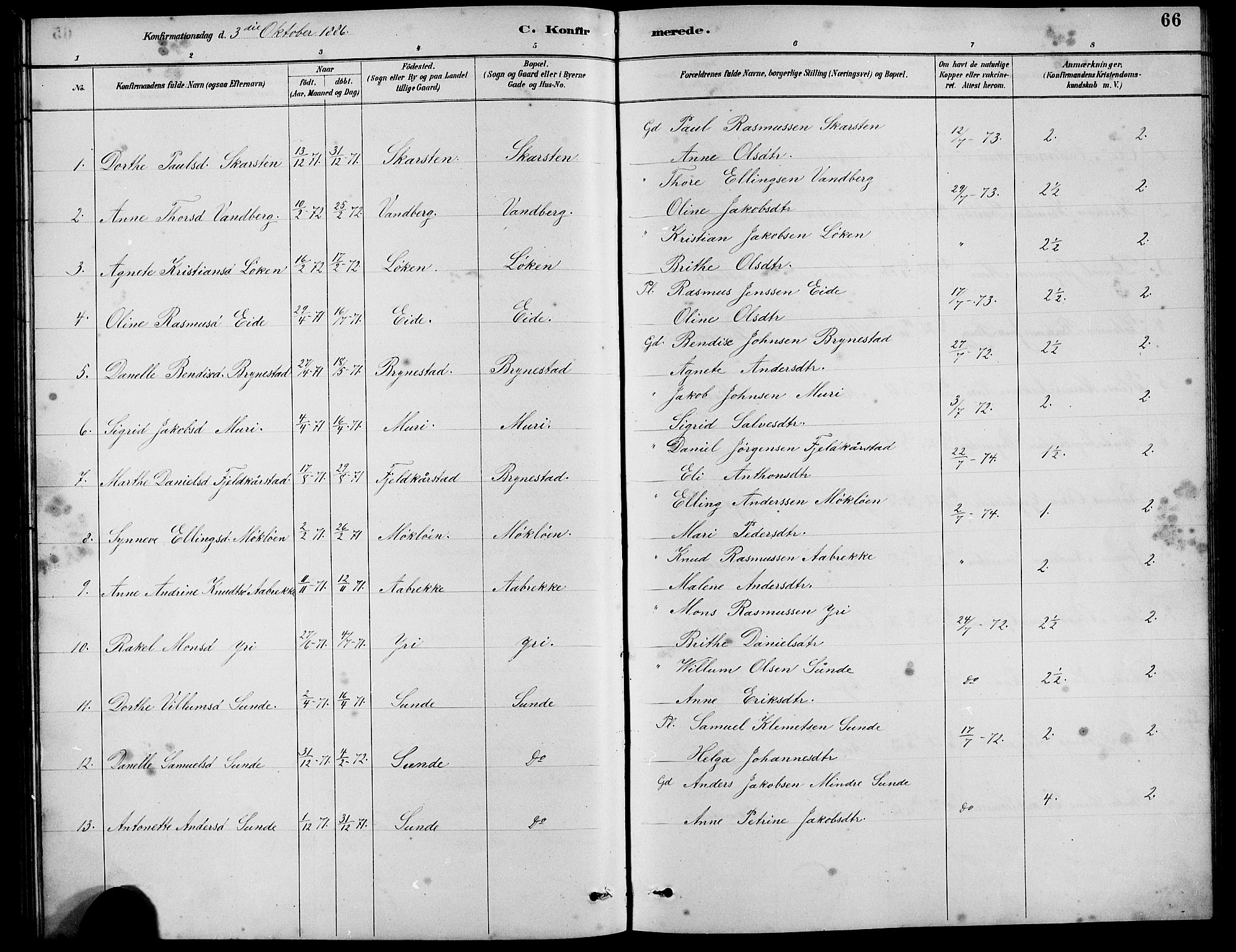 Innvik sokneprestembete, SAB/A-80501: Parish register (copy) no. B 3, 1886-1897, p. 66