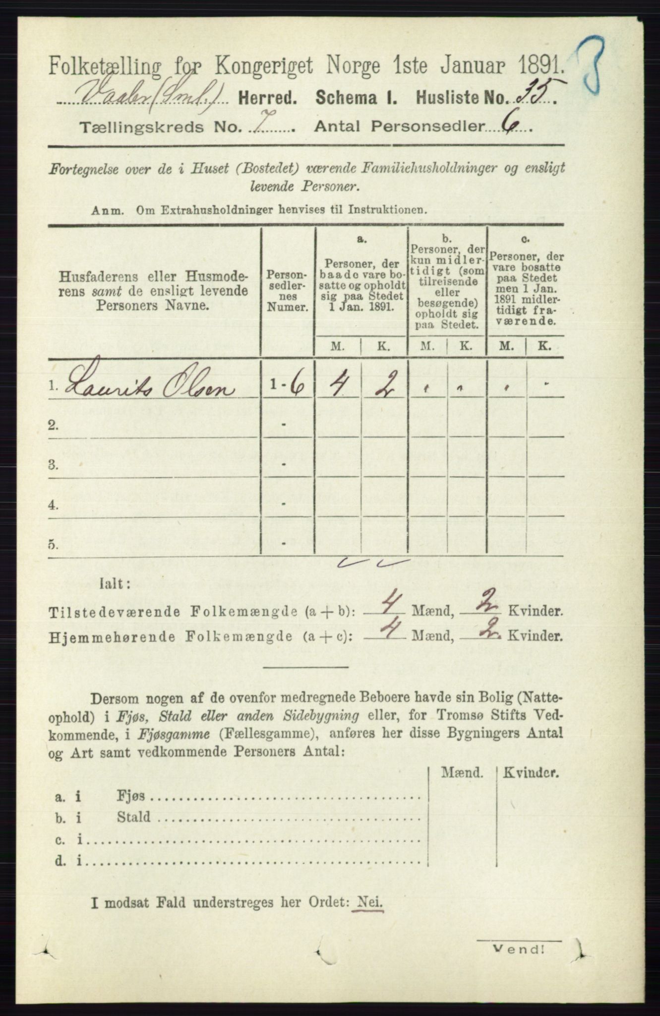 RA, 1891 census for 0137 Våler, 1891, p. 2833