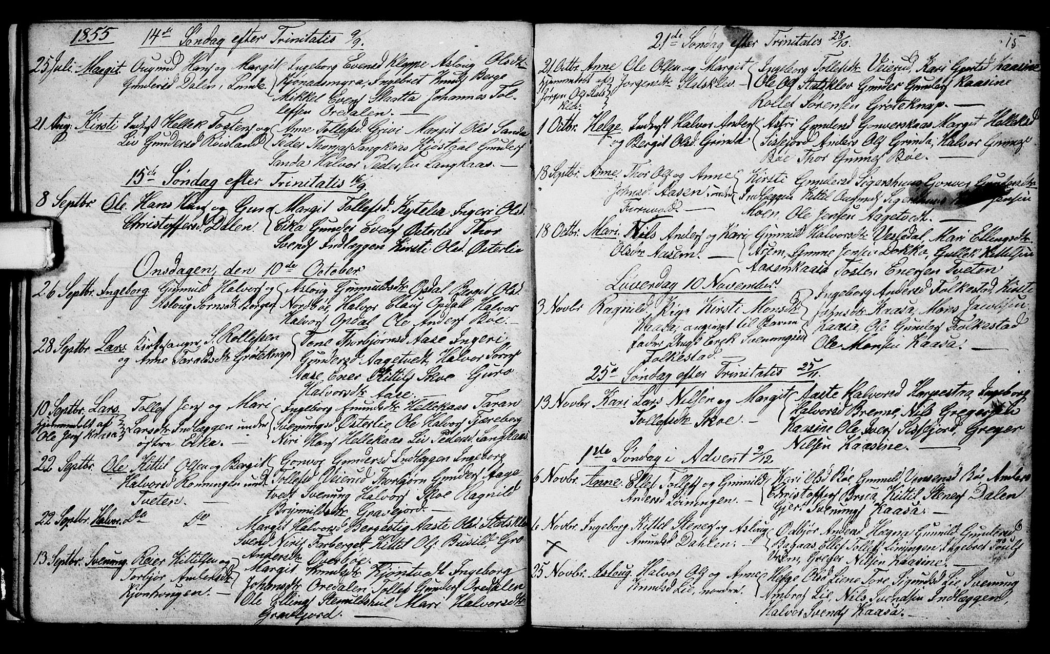 Bø kirkebøker, SAKO/A-257/G/Ga/L0002: Parish register (copy) no. 2, 1853-1866, p. 15