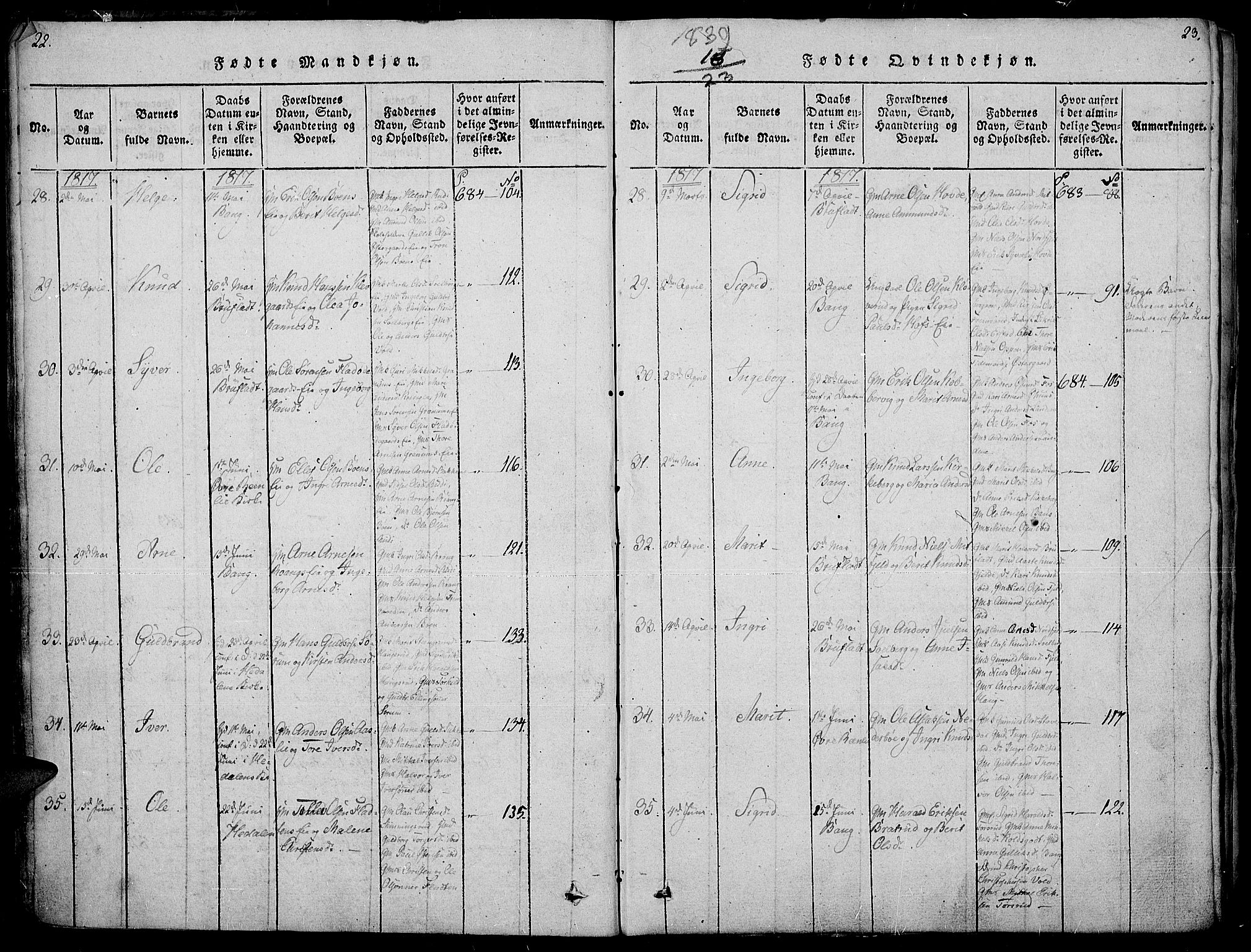 Sør-Aurdal prestekontor, AV/SAH-PREST-128/H/Ha/Haa/L0002: Parish register (official) no. 2, 1815-1840, p. 22-23