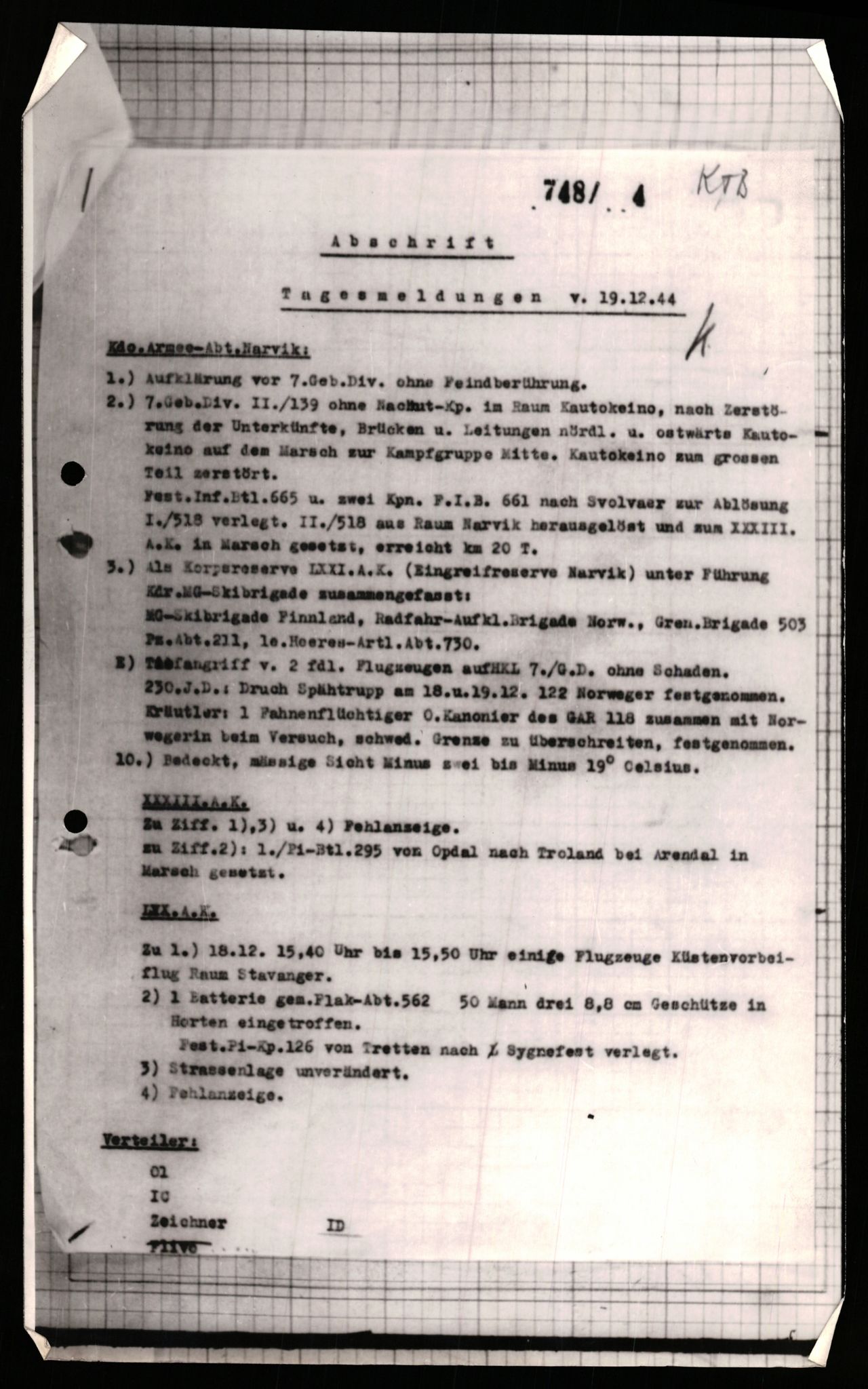 Forsvarets Overkommando. 2 kontor. Arkiv 11.4. Spredte tyske arkivsaker, AV/RA-RAFA-7031/D/Dar/Dara/L0001: Krigsdagbøker for 20. Gebirgs-Armee-Oberkommando (AOK 20), 1944-1945, p. 14