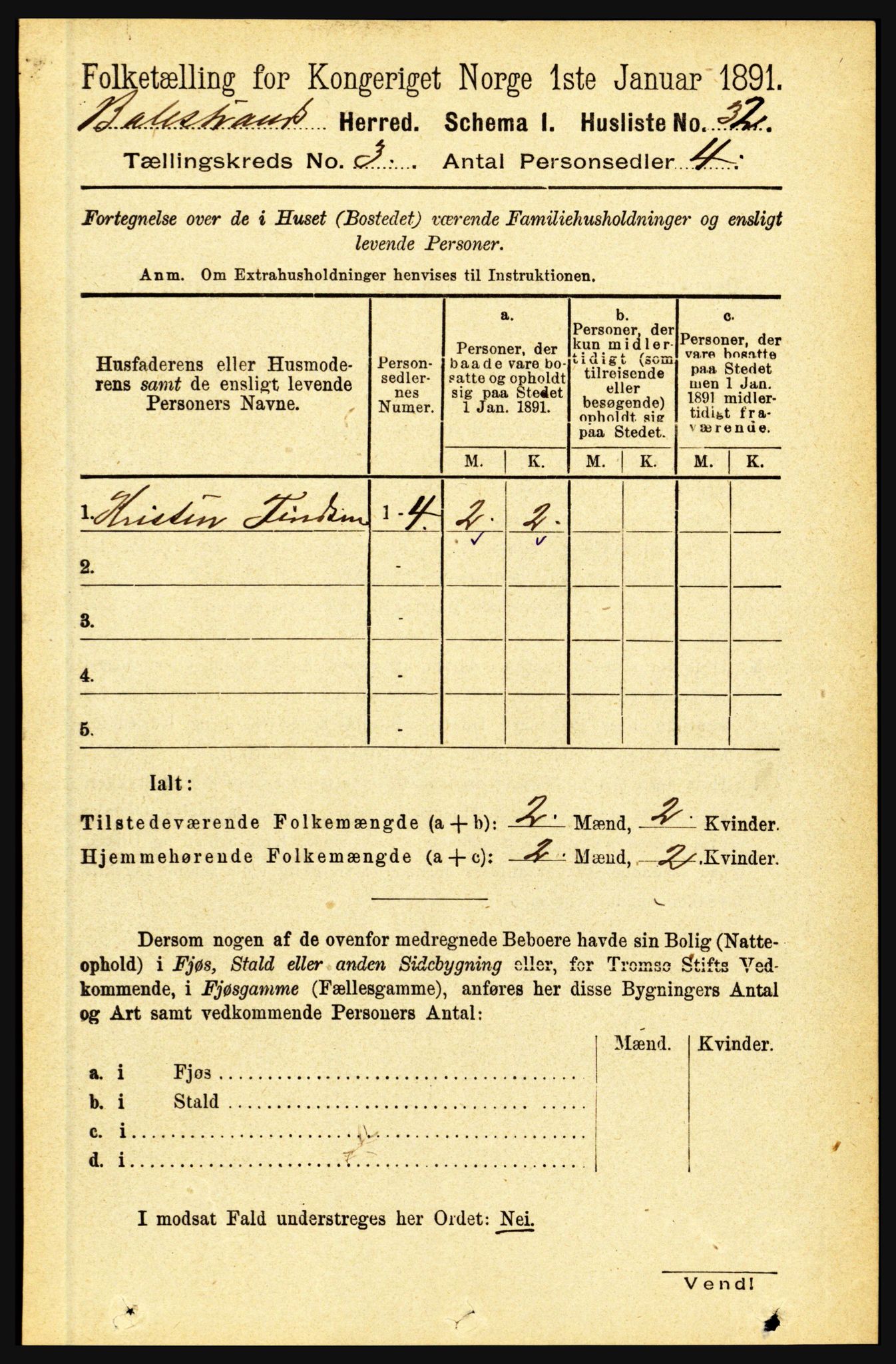 RA, 1891 census for 1418 Balestrand, 1891, p. 589