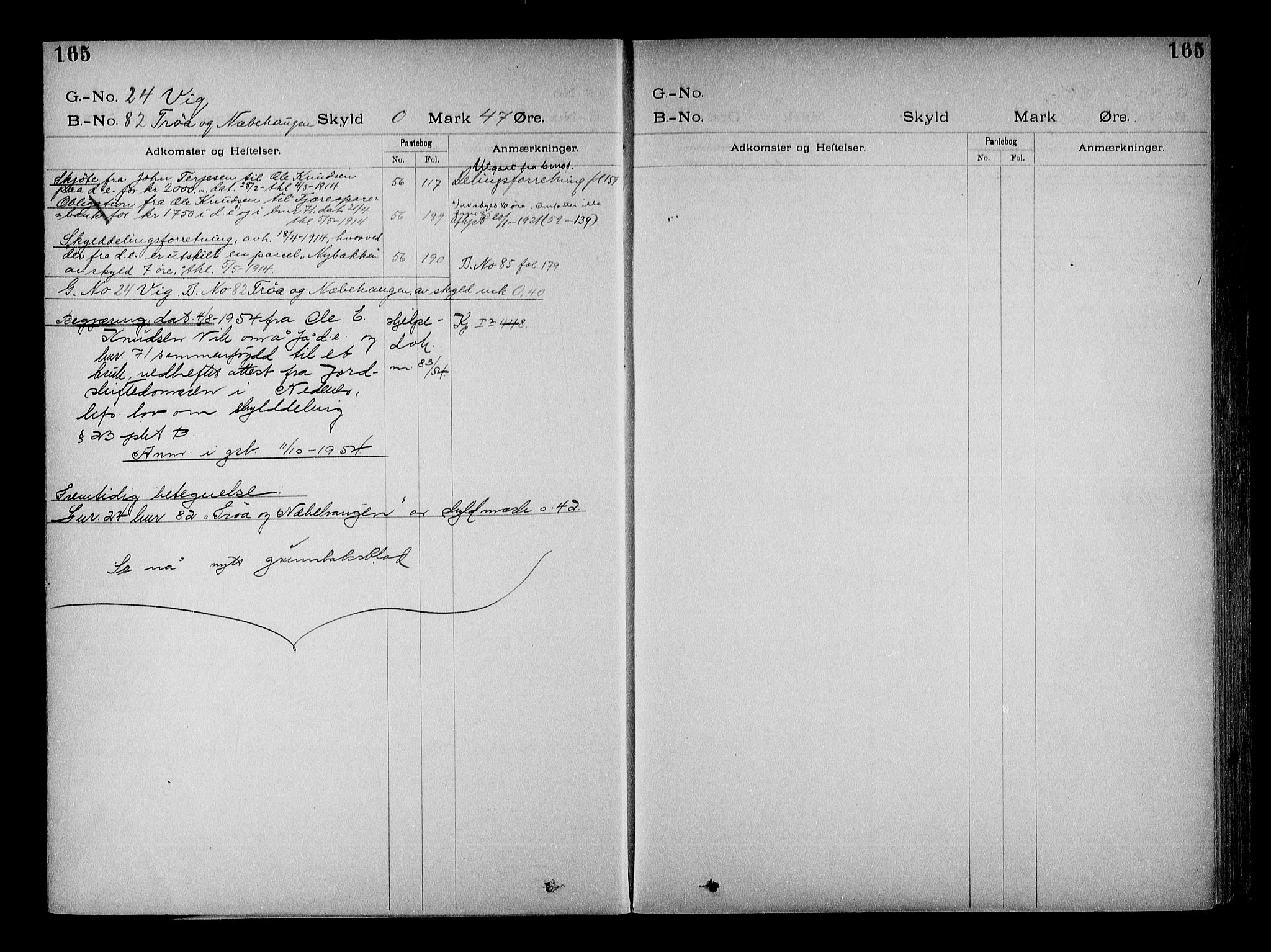 Vestre Nedenes/Sand sorenskriveri, SAK/1221-0010/G/Ga/L0022: Mortgage register no. 15, 1899-1957, p. 165