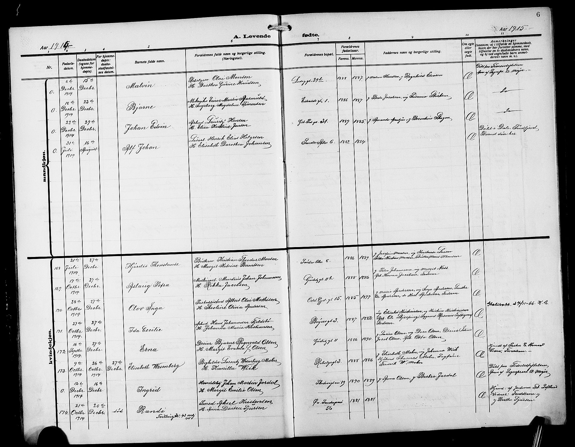 Sandviken Sokneprestembete, SAB/A-77601/H/Hb/L0005: Parish register (copy) no. B 2, 1914-1925, p. 6