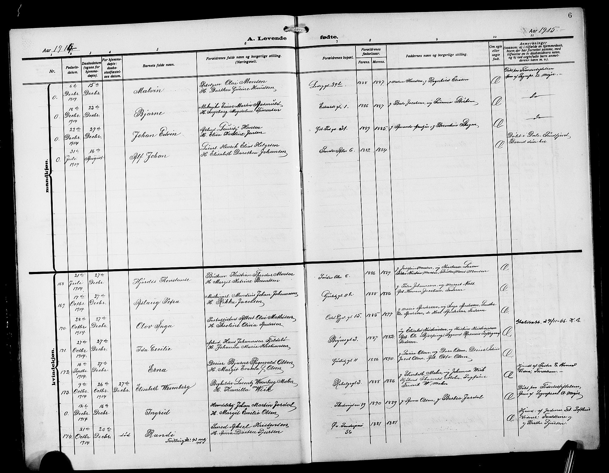 Sandviken Sokneprestembete, AV/SAB-A-77601/H/Hb/L0005: Parish register (copy) no. B 2, 1914-1925, p. 6