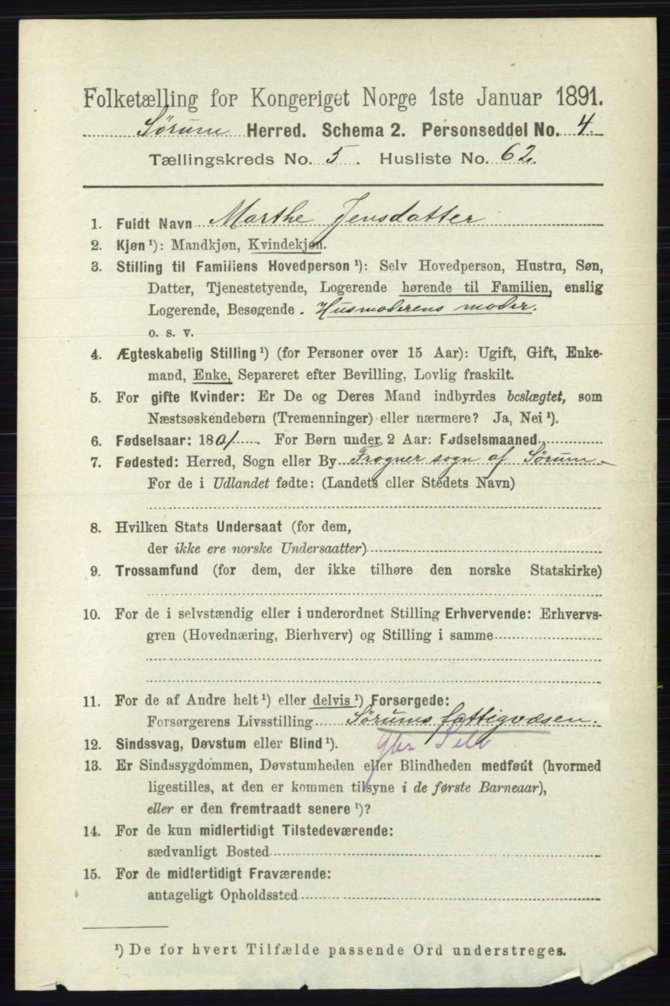 RA, 1891 census for 0226 Sørum, 1891, p. 2618