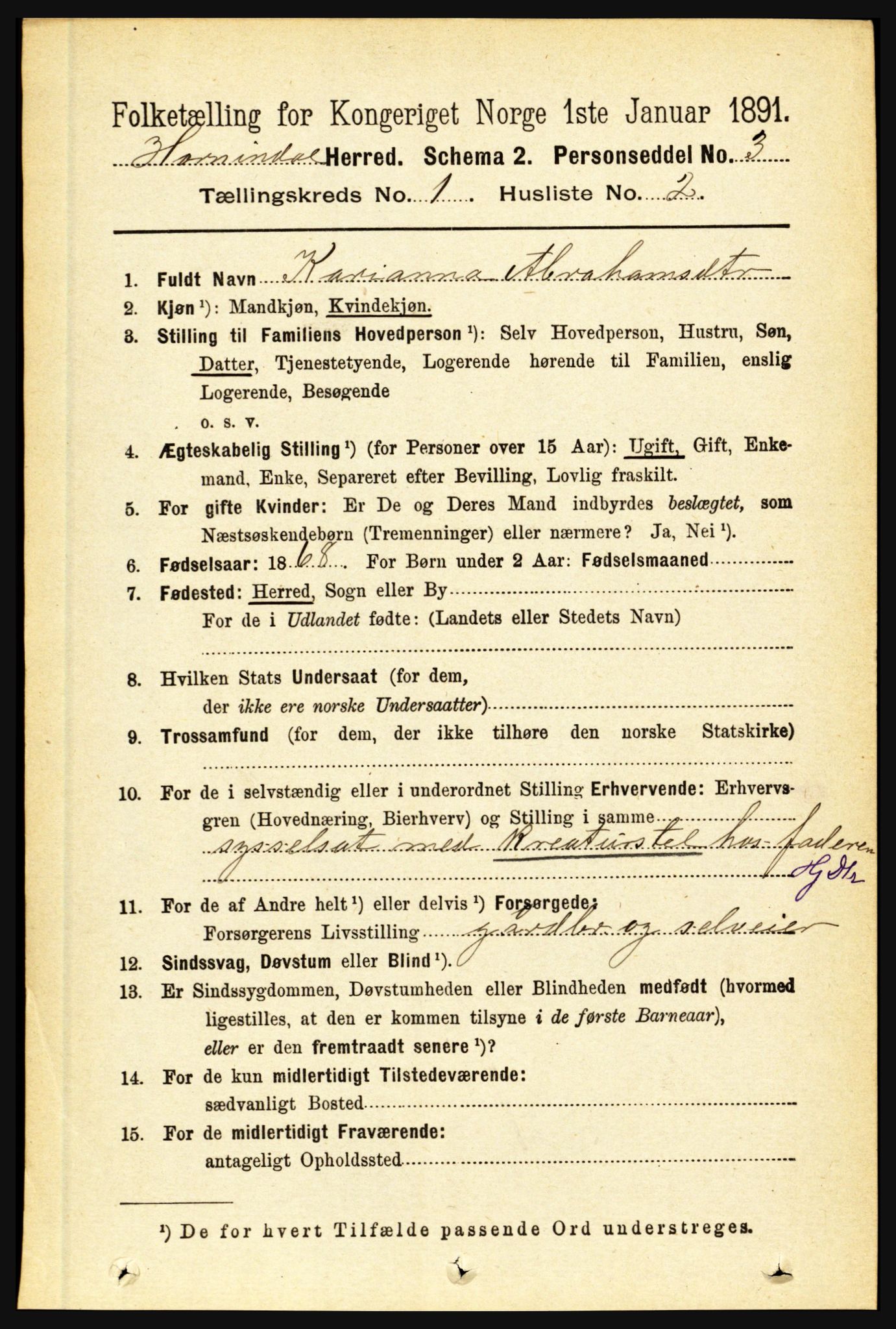 RA, 1891 census for 1444 Hornindal, 1891, p. 75