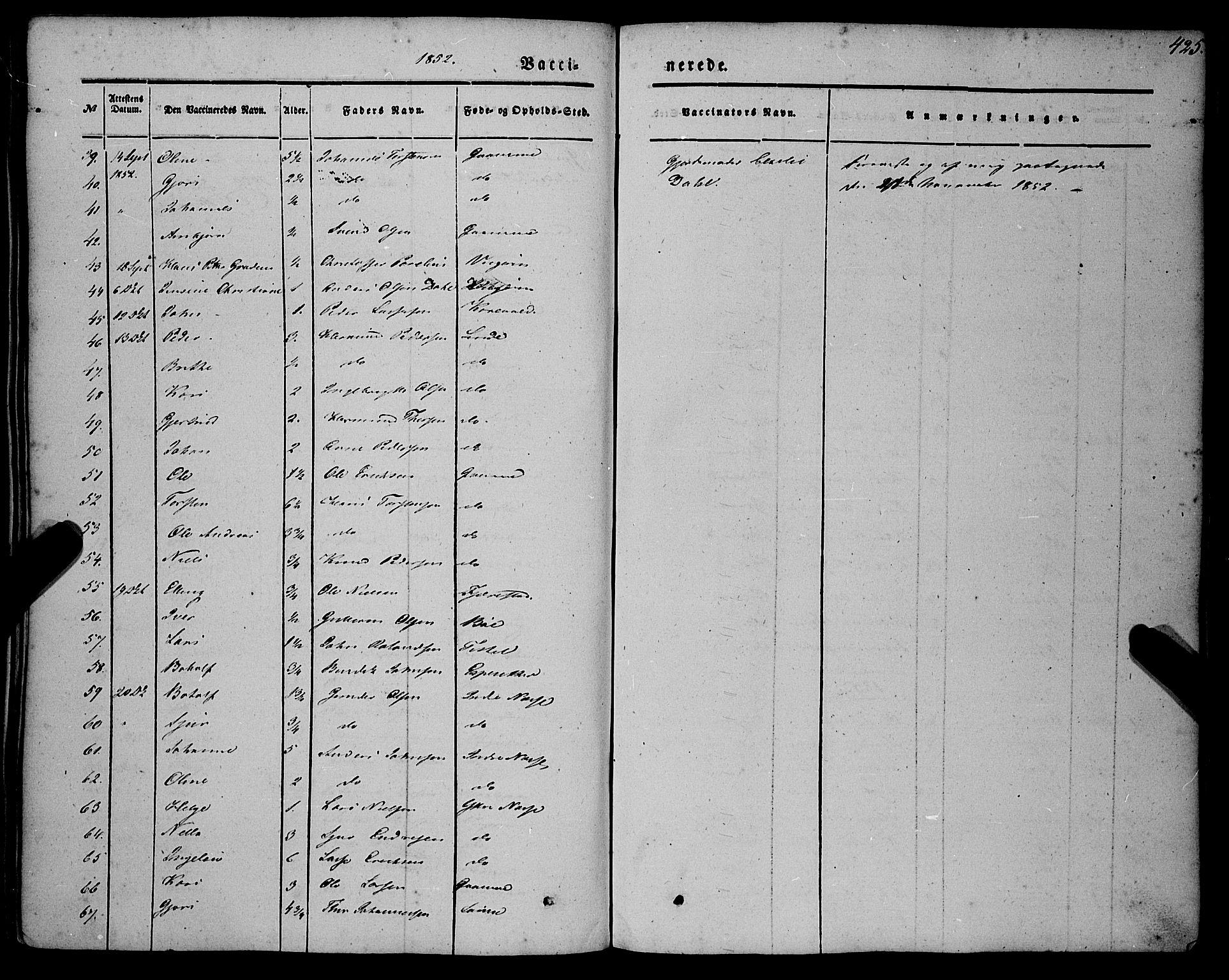 Vik sokneprestembete, AV/SAB-A-81501/H/Haa/Haaa/L0008: Parish register (official) no. A 8, 1846-1865, p. 425