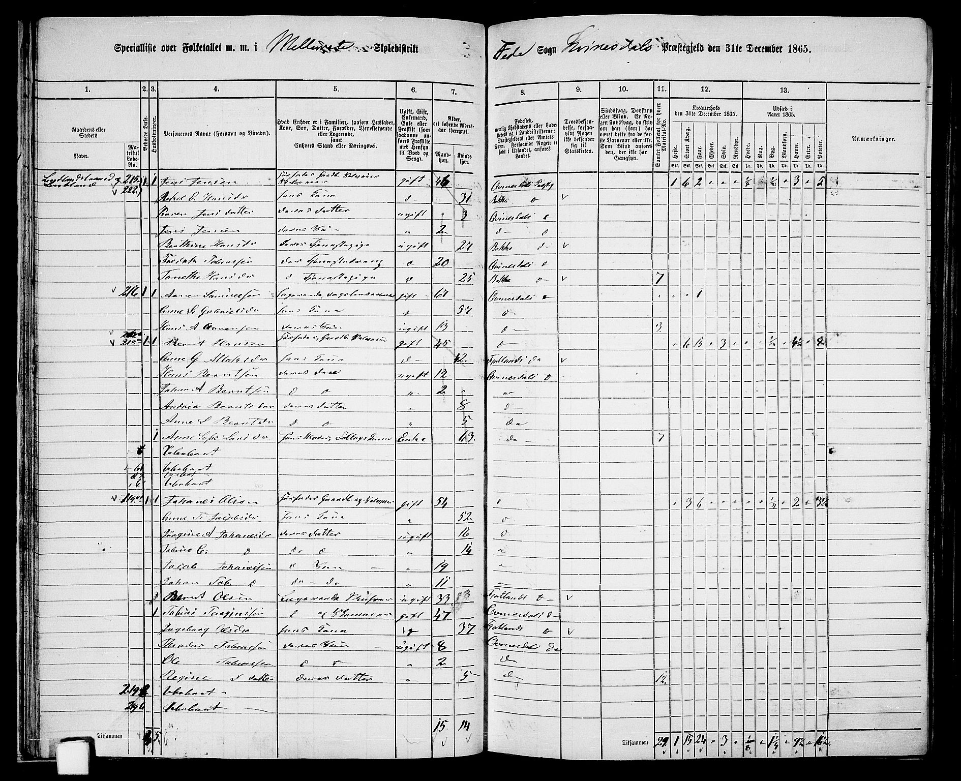 RA, 1865 census for Kvinesdal, 1865, p. 41