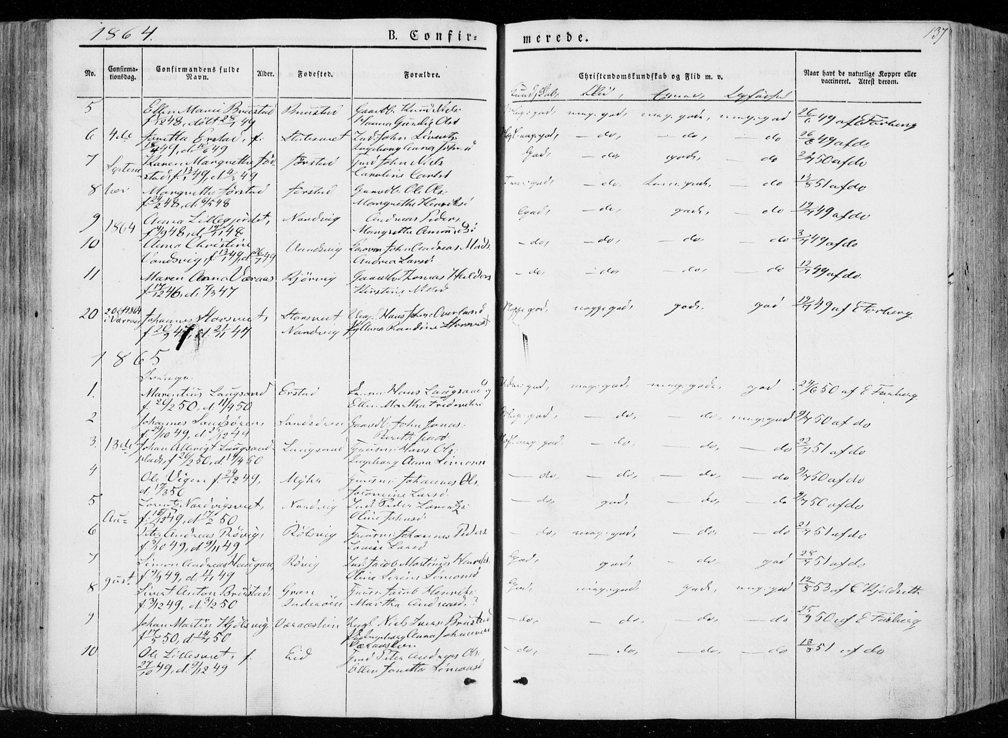 Ministerialprotokoller, klokkerbøker og fødselsregistre - Nord-Trøndelag, AV/SAT-A-1458/722/L0218: Parish register (official) no. 722A05, 1843-1868, p. 137