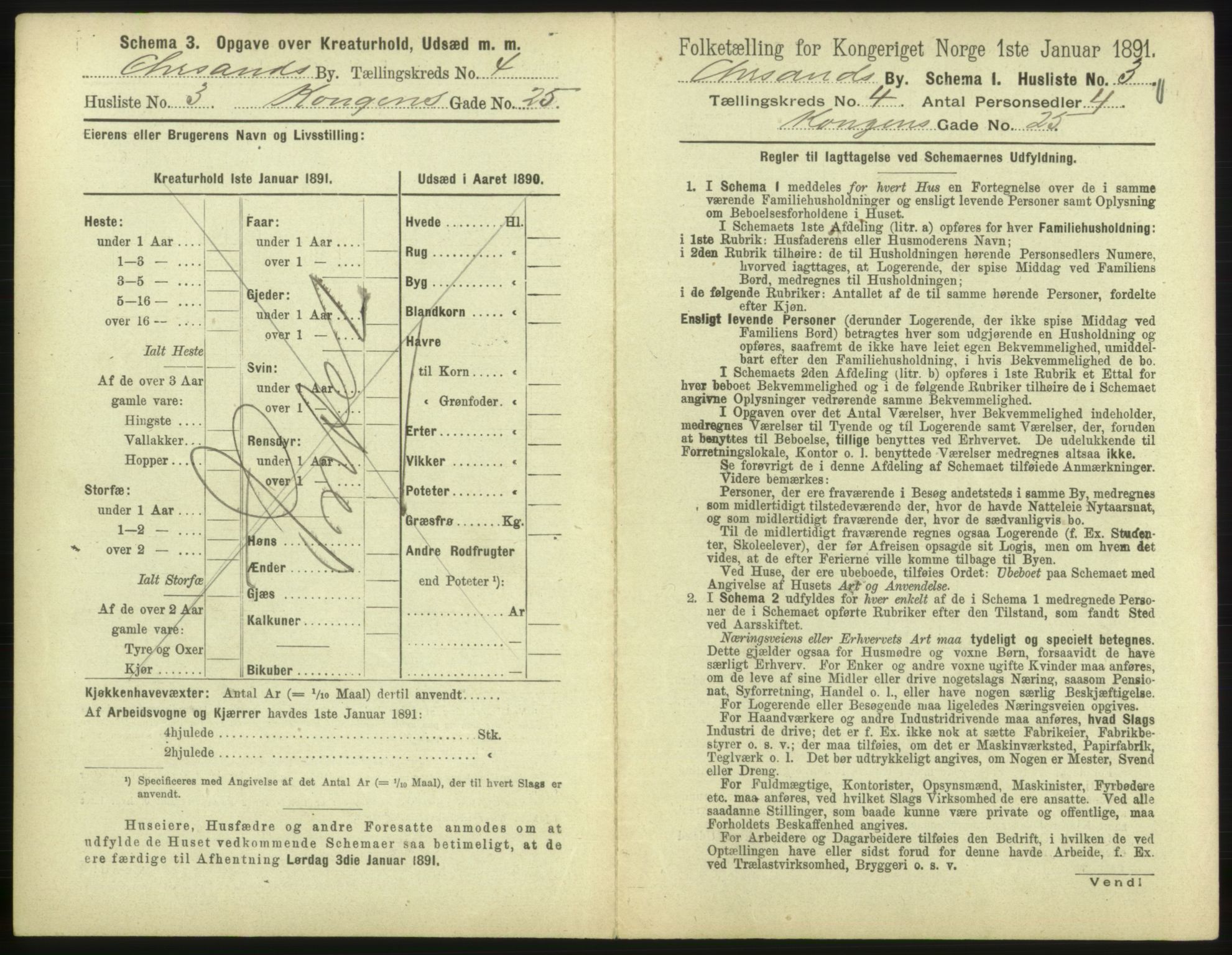 RA, 1891 census for 1001 Kristiansand, 1891, p. 328