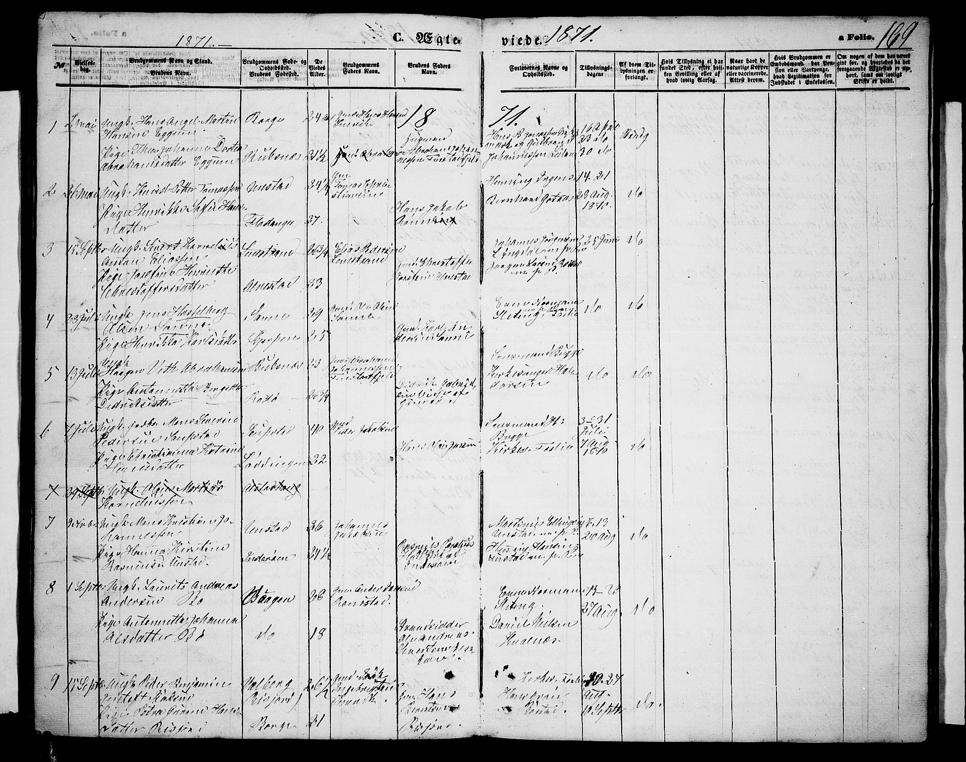 Ministerialprotokoller, klokkerbøker og fødselsregistre - Nordland, AV/SAT-A-1459/880/L1140: Parish register (copy) no. 880C02, 1861-1875, p. 169