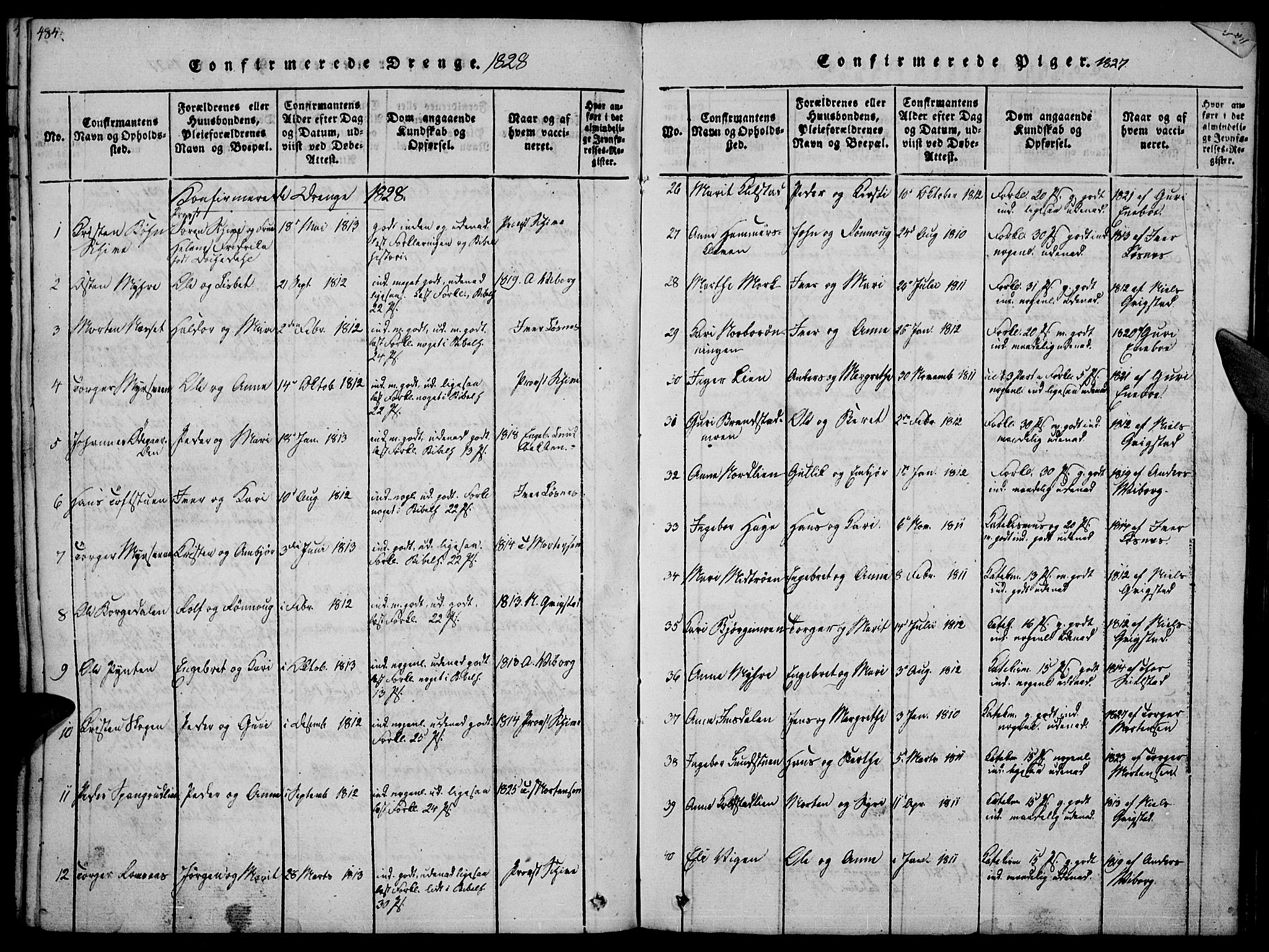 Ringebu prestekontor, SAH/PREST-082/H/Ha/Haa/L0004: Parish register (official) no. 4, 1821-1839, p. 484-485