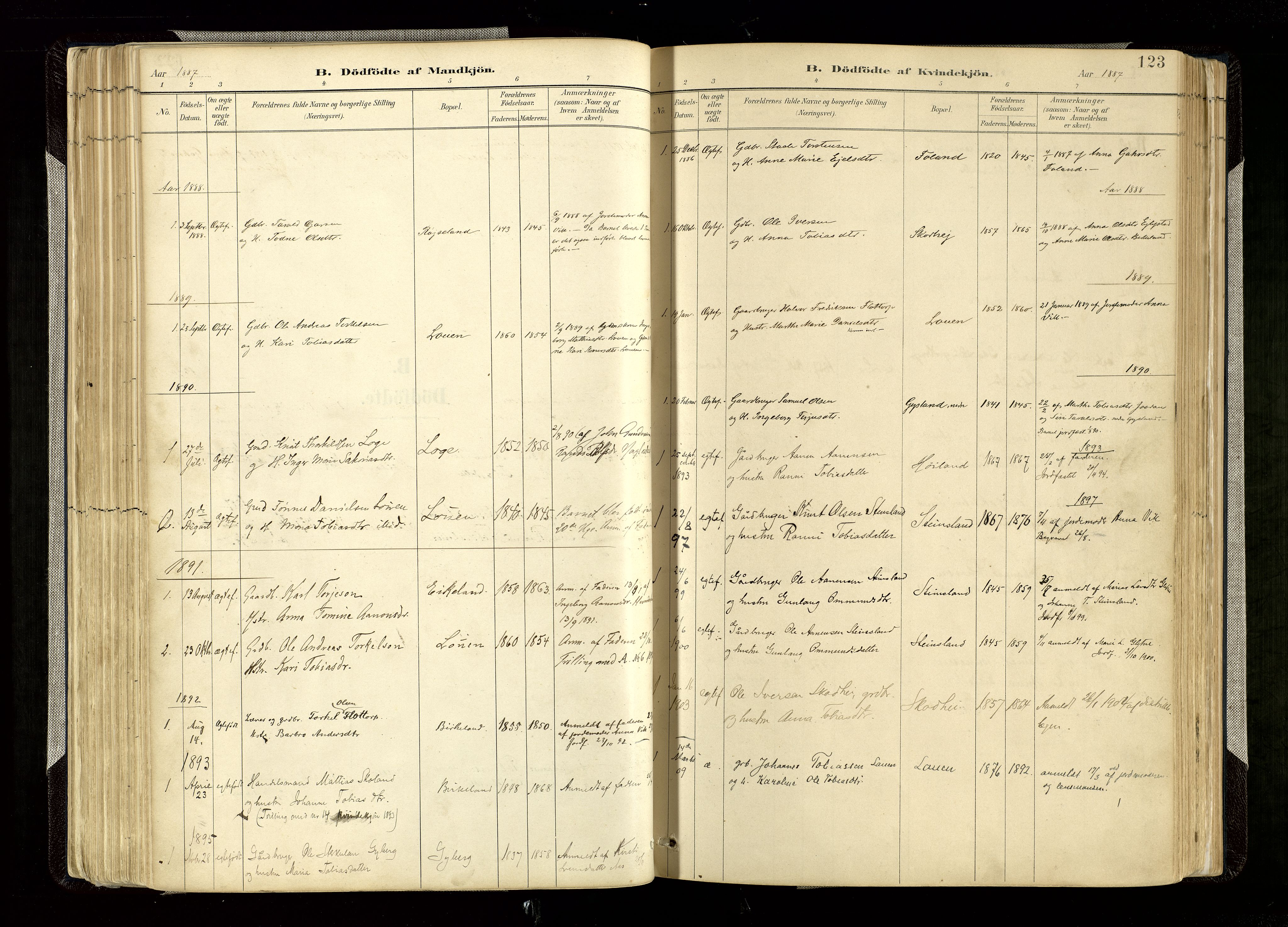 Hægebostad sokneprestkontor, SAK/1111-0024/F/Fa/Faa/L0006: Parish register (official) no. A 6, 1887-1929, p. 123