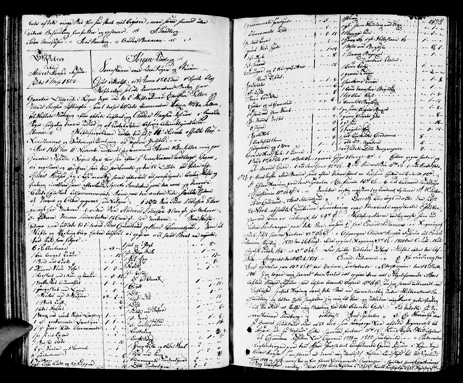 Lier, Røyken og Hurum sorenskriveri, AV/SAKO-A-89/H/Hc/L0008: Skifteprotokoll, 1799-1805, p. 293b-294a