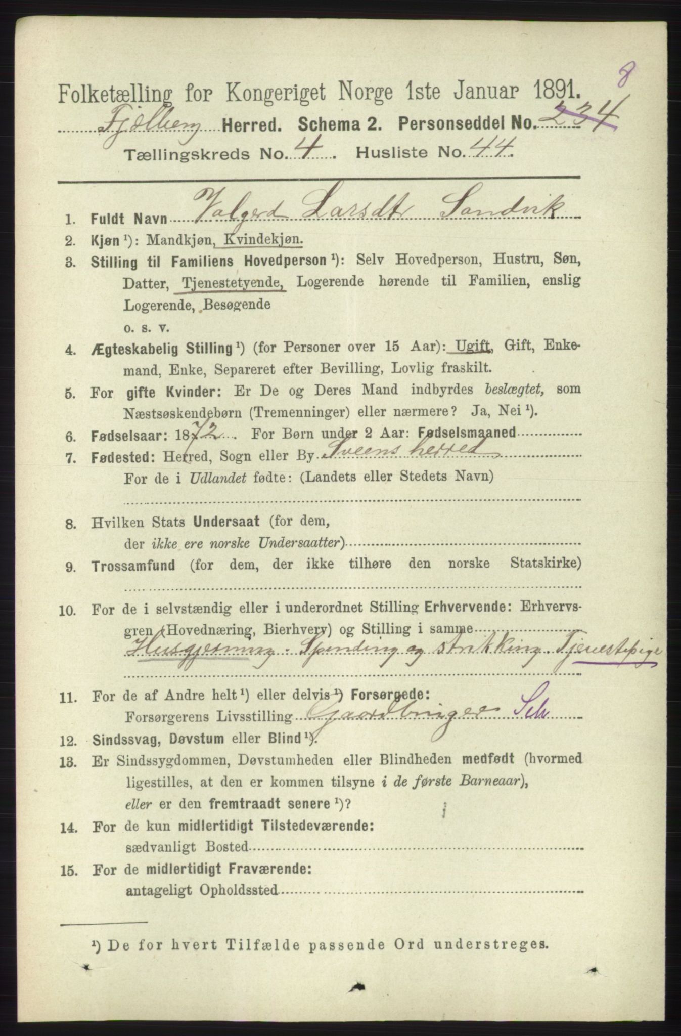 RA, 1891 census for 1213 Fjelberg, 1891, p. 1404