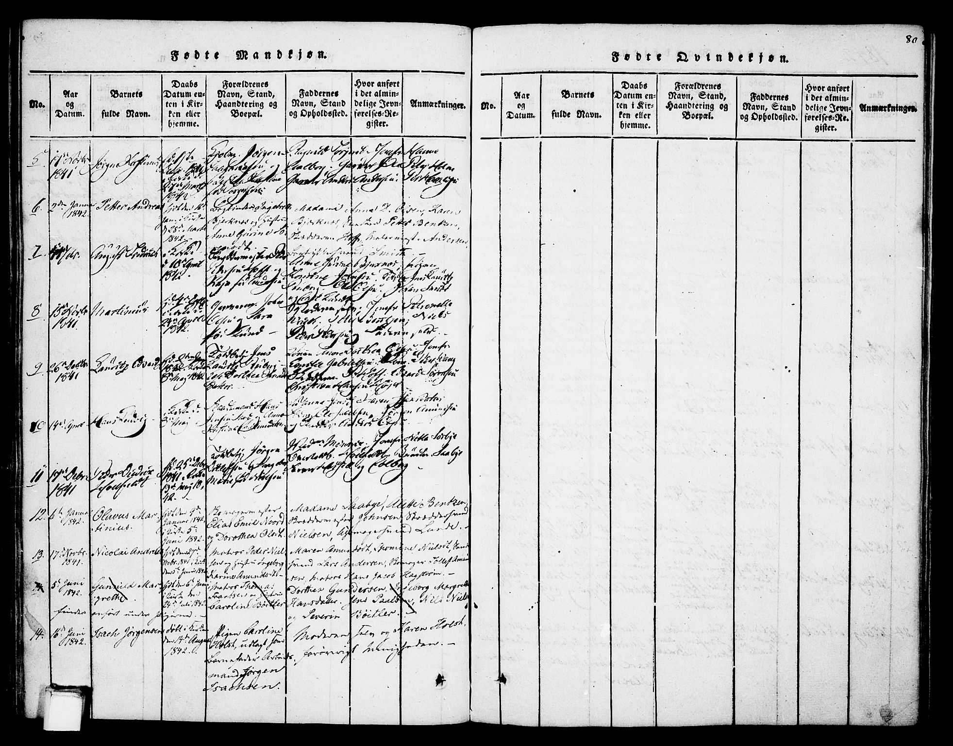Skien kirkebøker, SAKO/A-302/F/Fa/L0005: Parish register (official) no. 5, 1814-1843, p. 80