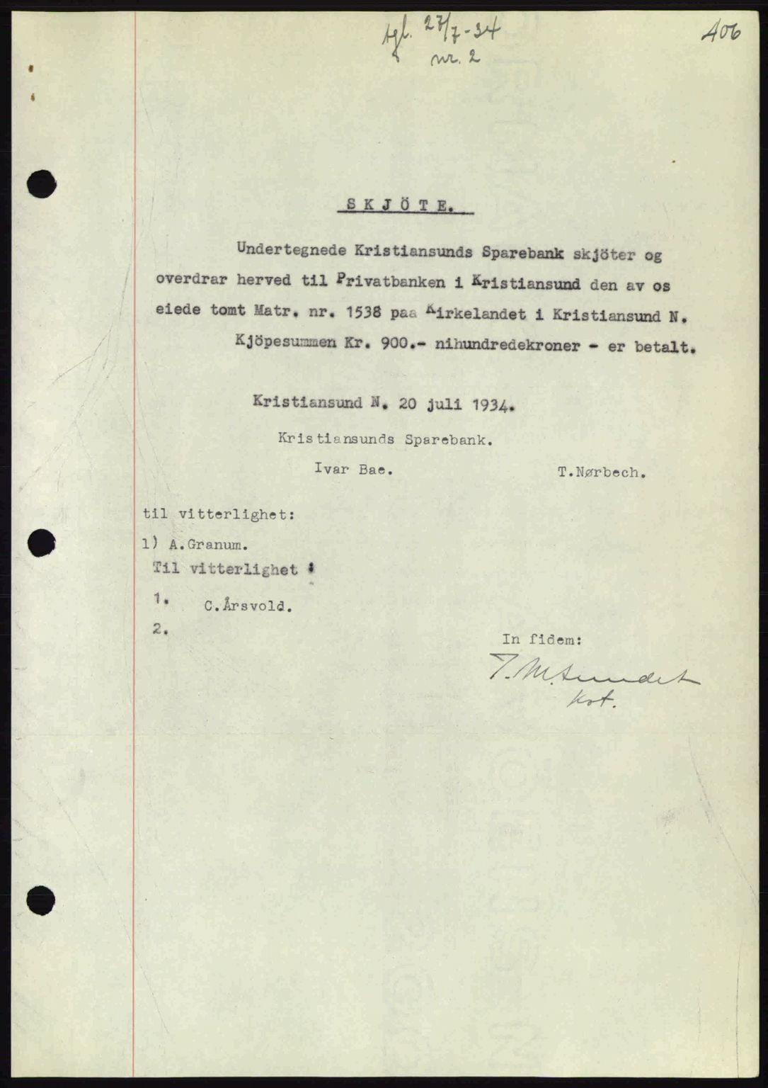 Kristiansund byfogd, AV/SAT-A-4587/A/27: Mortgage book no. 27, 1933-1934, Deed date: 27.07.1934