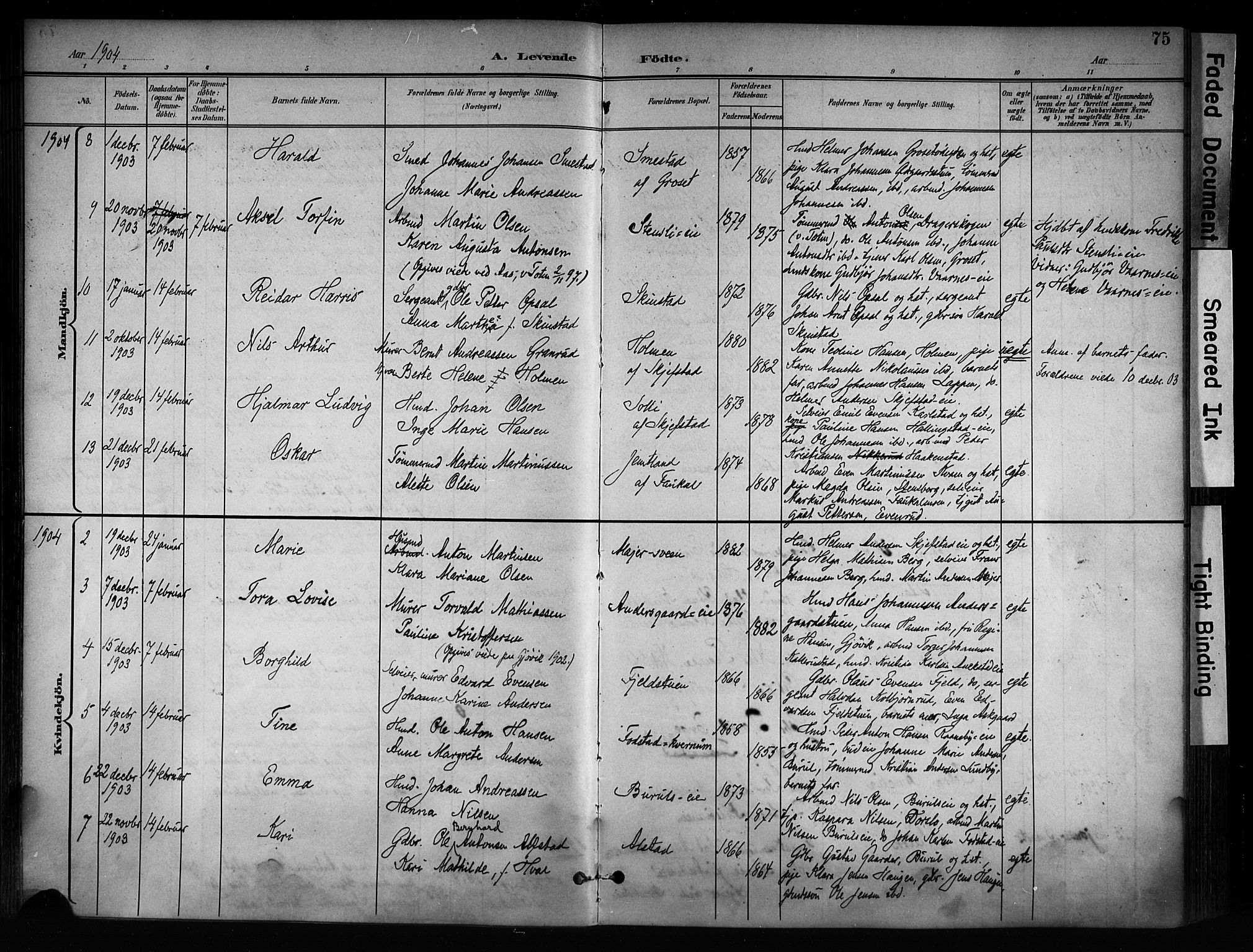 Østre Toten prestekontor, SAH/PREST-104/H/Ha/Haa/L0008: Parish register (official) no. 8, 1897-1909, p. 75