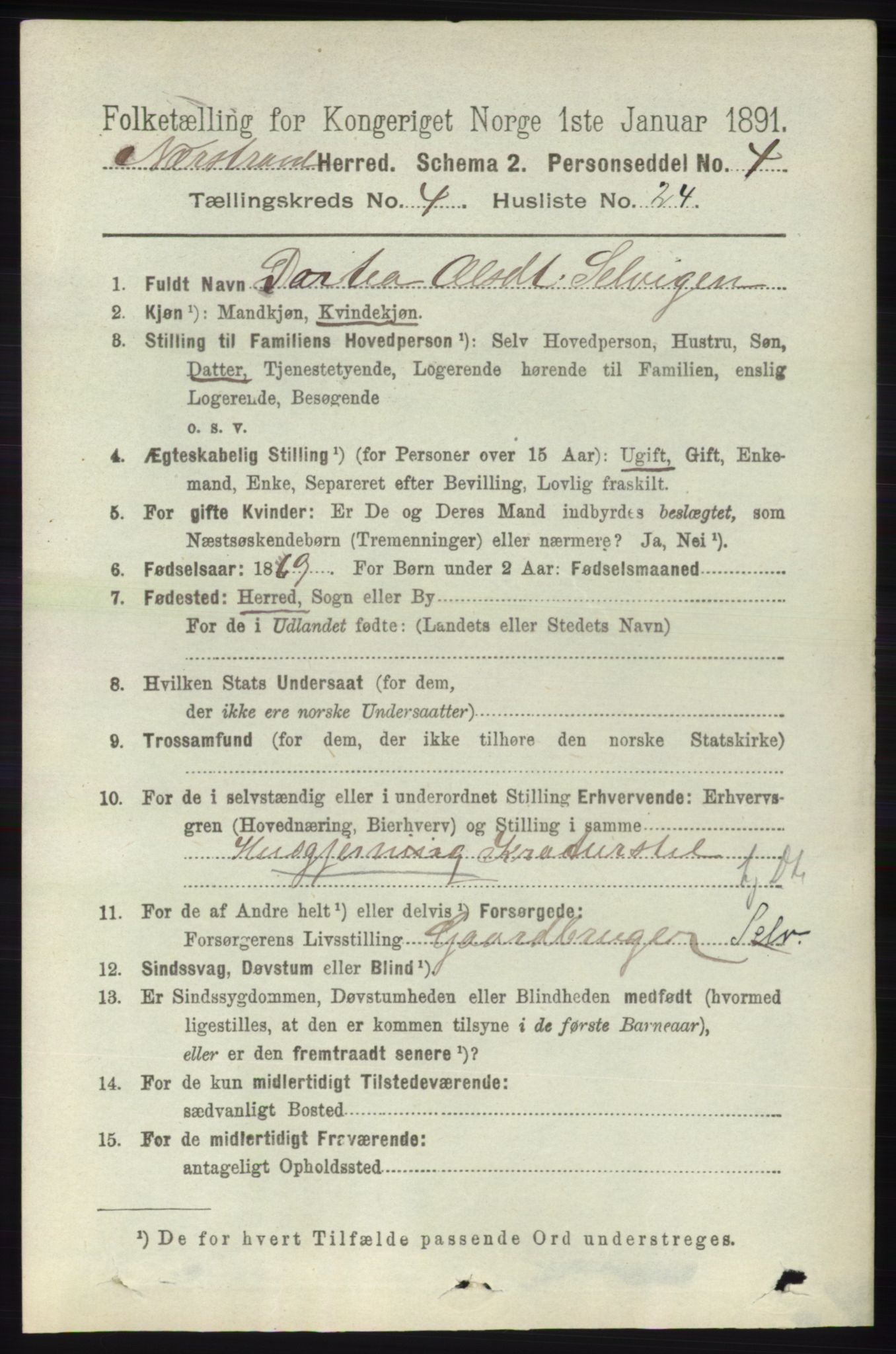 RA, 1891 census for 1139 Nedstrand, 1891, p. 761