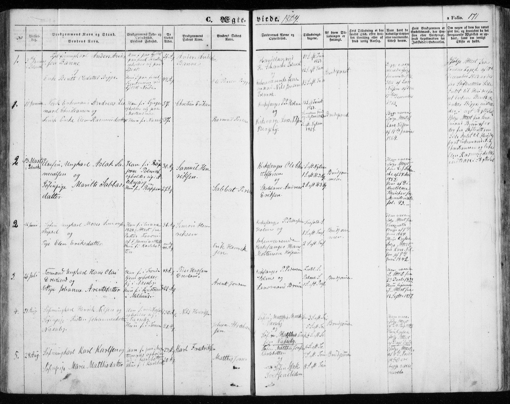 Nesseby sokneprestkontor, SATØ/S-1330/H/Ha/L0002kirke: Parish register (official) no. 2, 1856-1864, p. 171