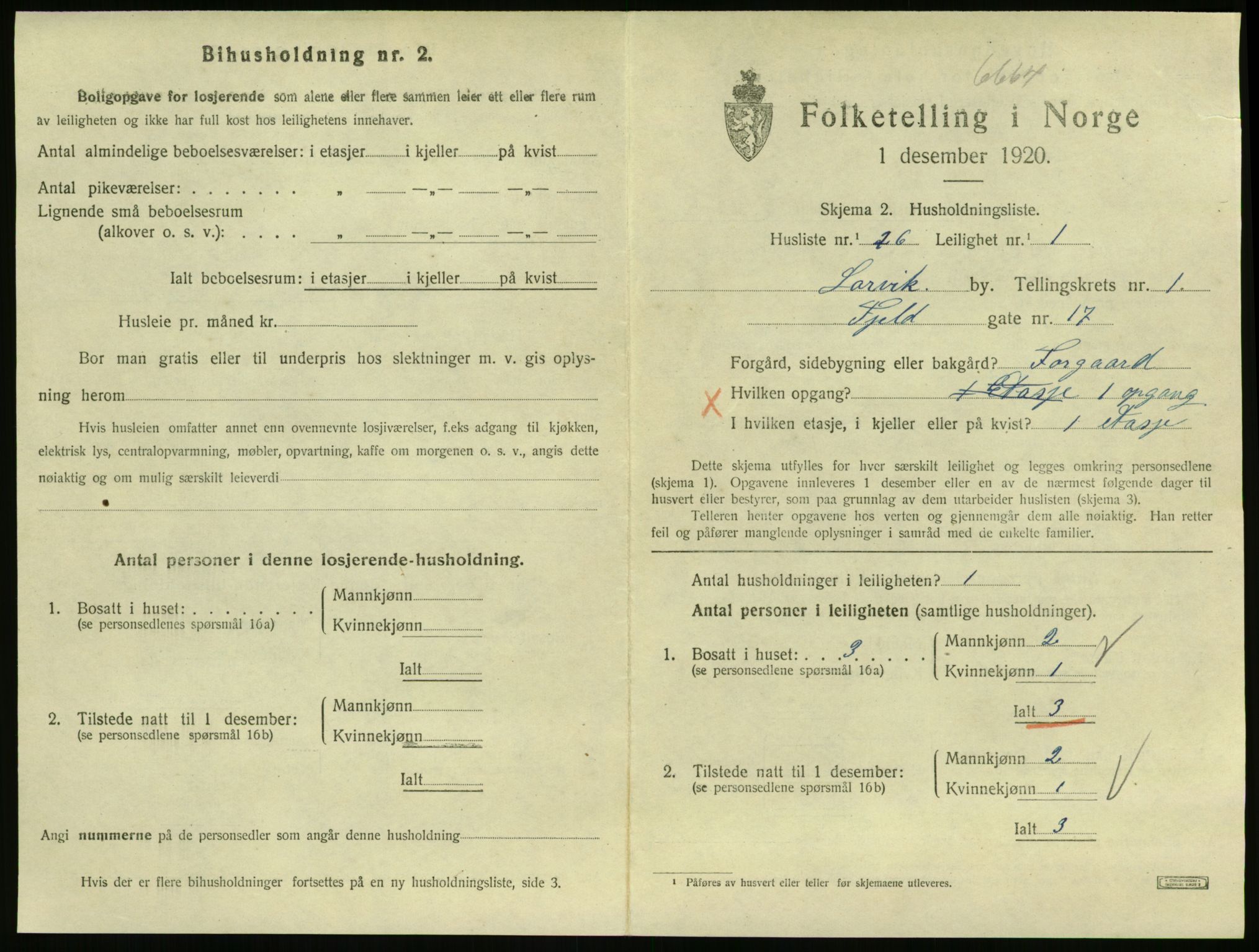 SAKO, 1920 census for Larvik, 1920, p. 3114