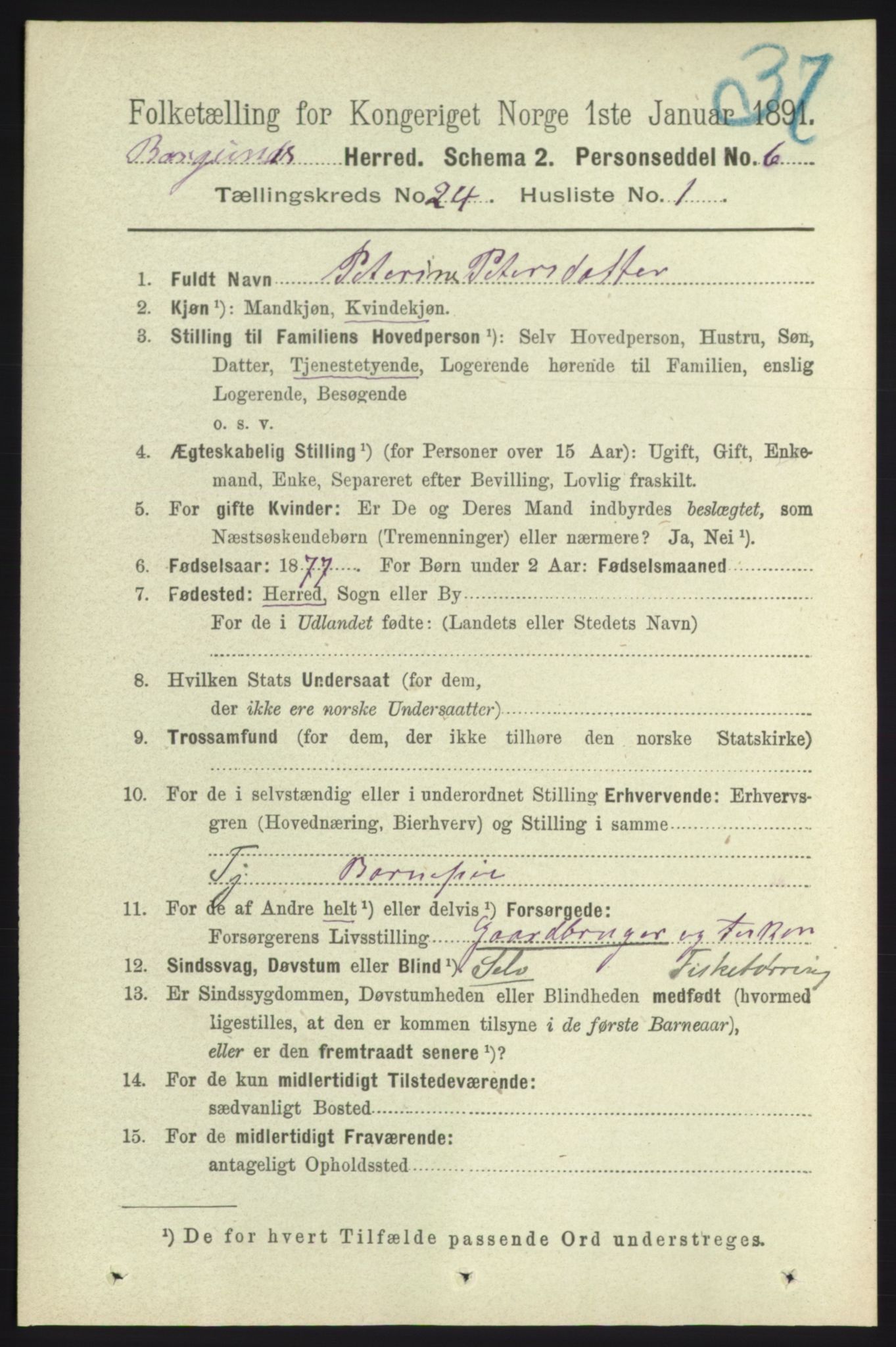 RA, 1891 census for 1531 Borgund, 1891, p. 7107