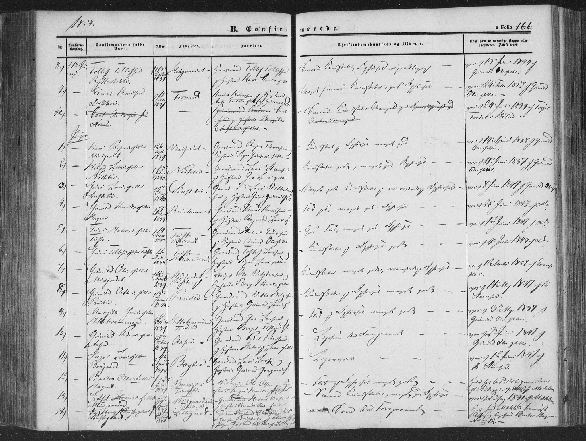 Rollag kirkebøker, AV/SAKO-A-240/F/Fa/L0008: Parish register (official) no. I 8, 1847-1860, p. 166